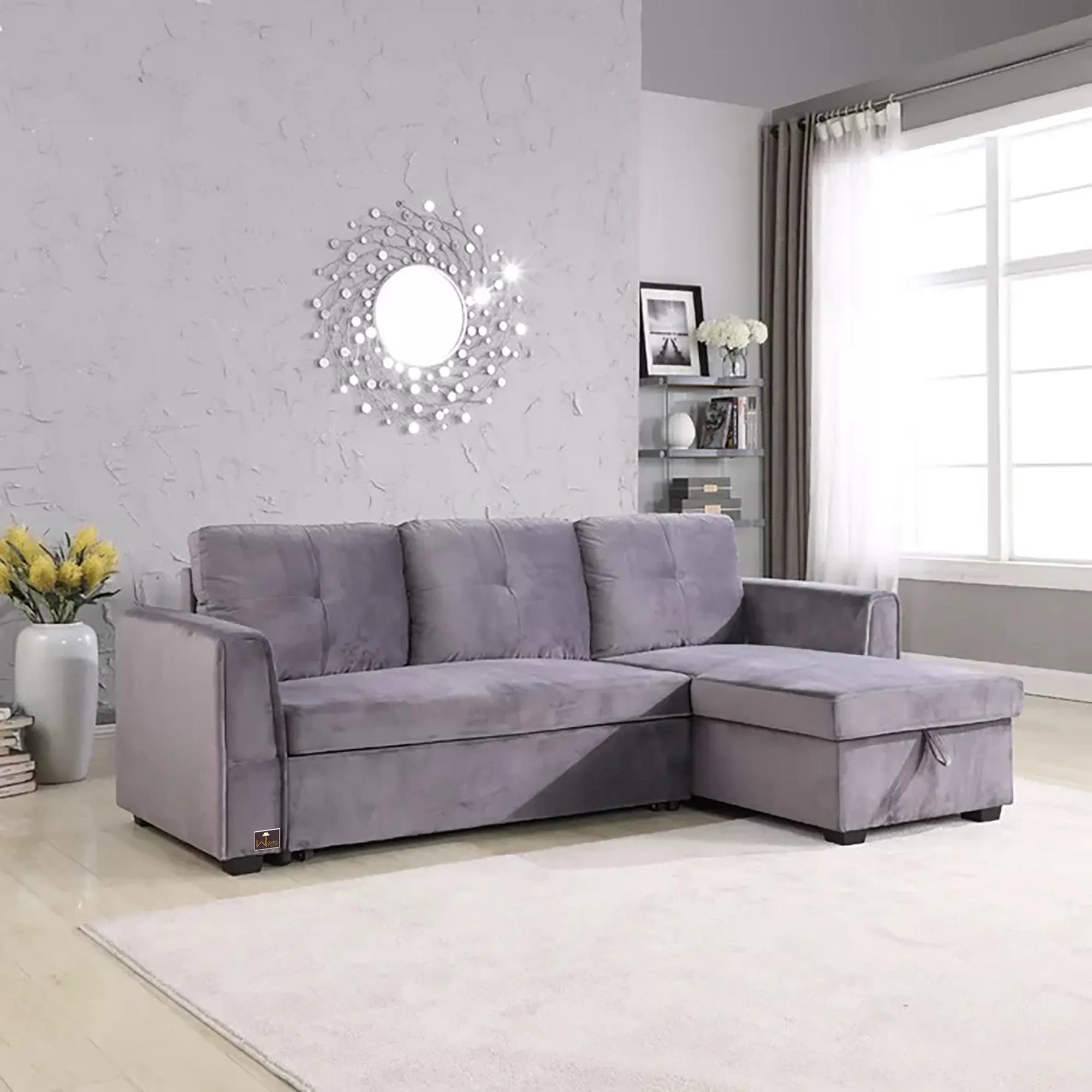 Madera 5 Seater L-Shape Sofa Cum Bed with Comfort Cushion - Wooden Twist UAE