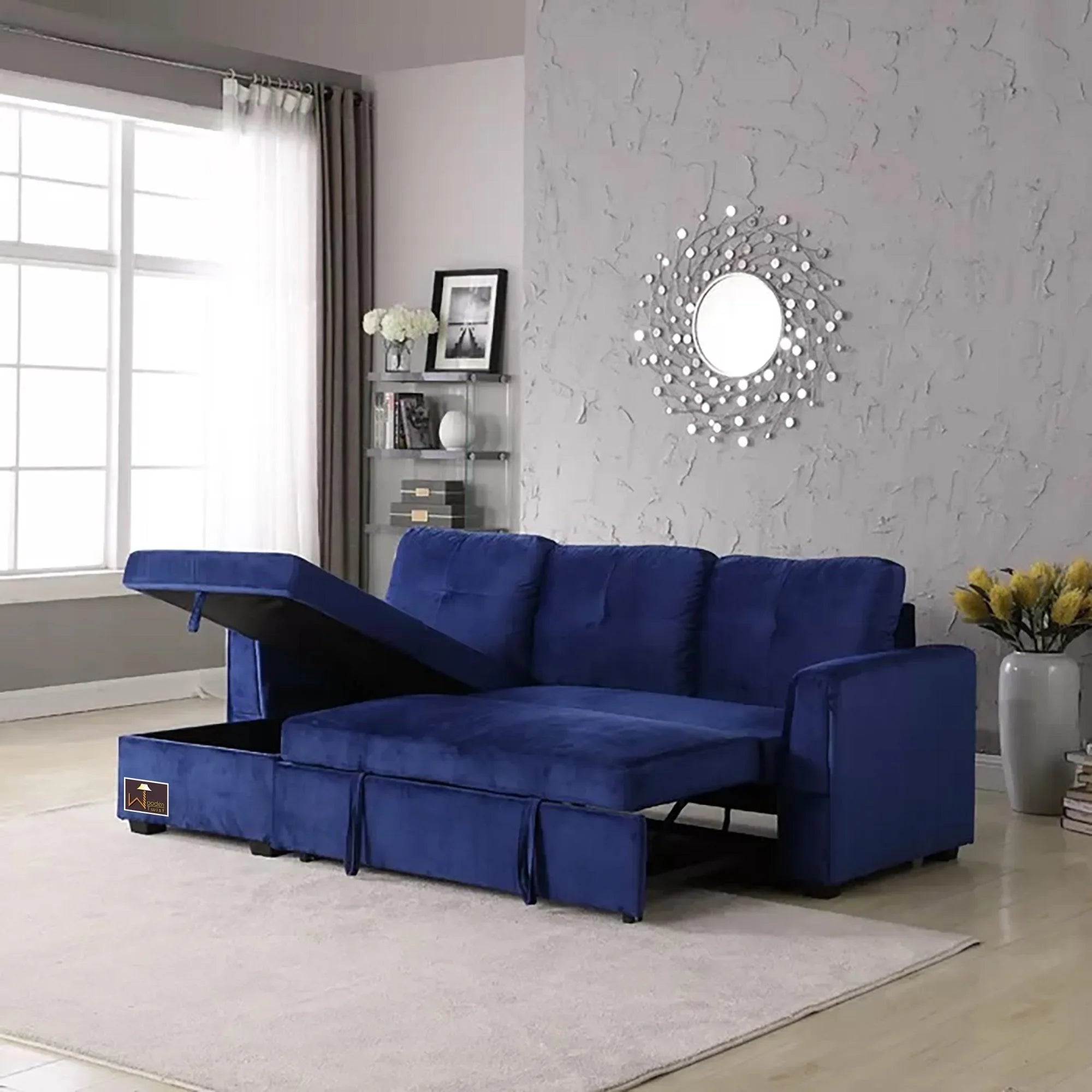 Madera 5 Seater L-Shape Sofa Cum Bed with Comfort Cushion - Wooden Twist UAE