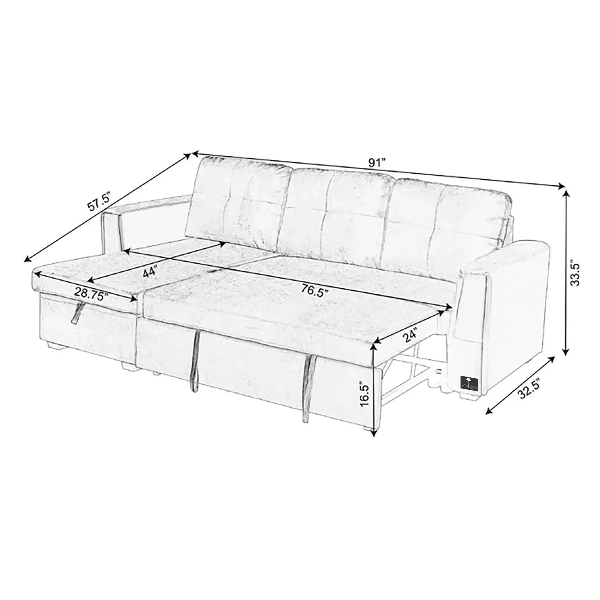 Madera 5 Seater L-Shape Sofa Cum Bed with Comfort Cushion - Wooden Twist UAE