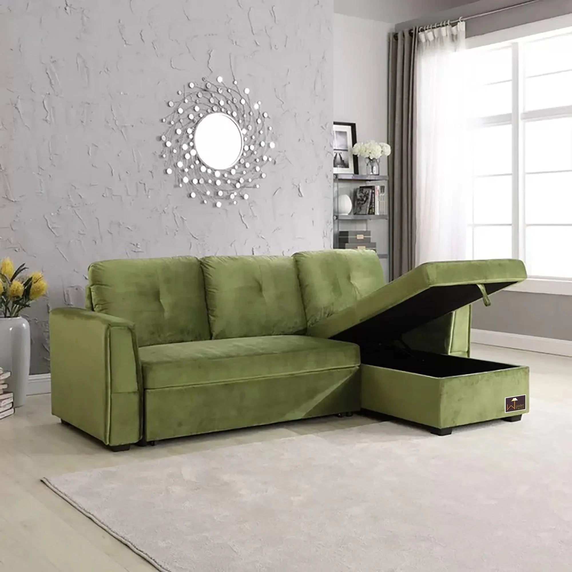 Madera 5 Seater L-Shape Sofa Cum Bed with Comfort Cushion - Wooden Twist UAE