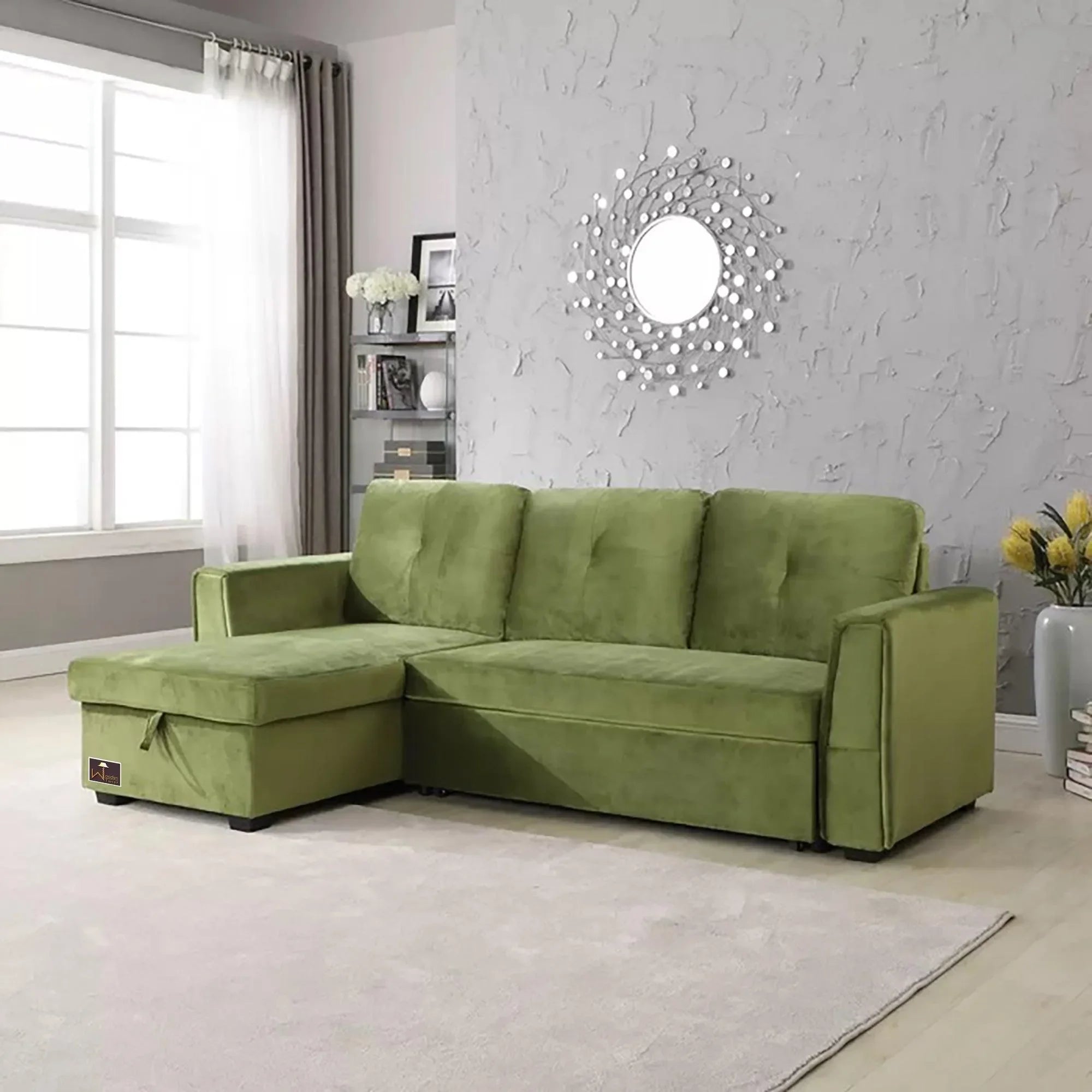 Madera 5 Seater L-Shape Sofa Cum Bed with Comfort Cushion - Wooden Twist UAE
