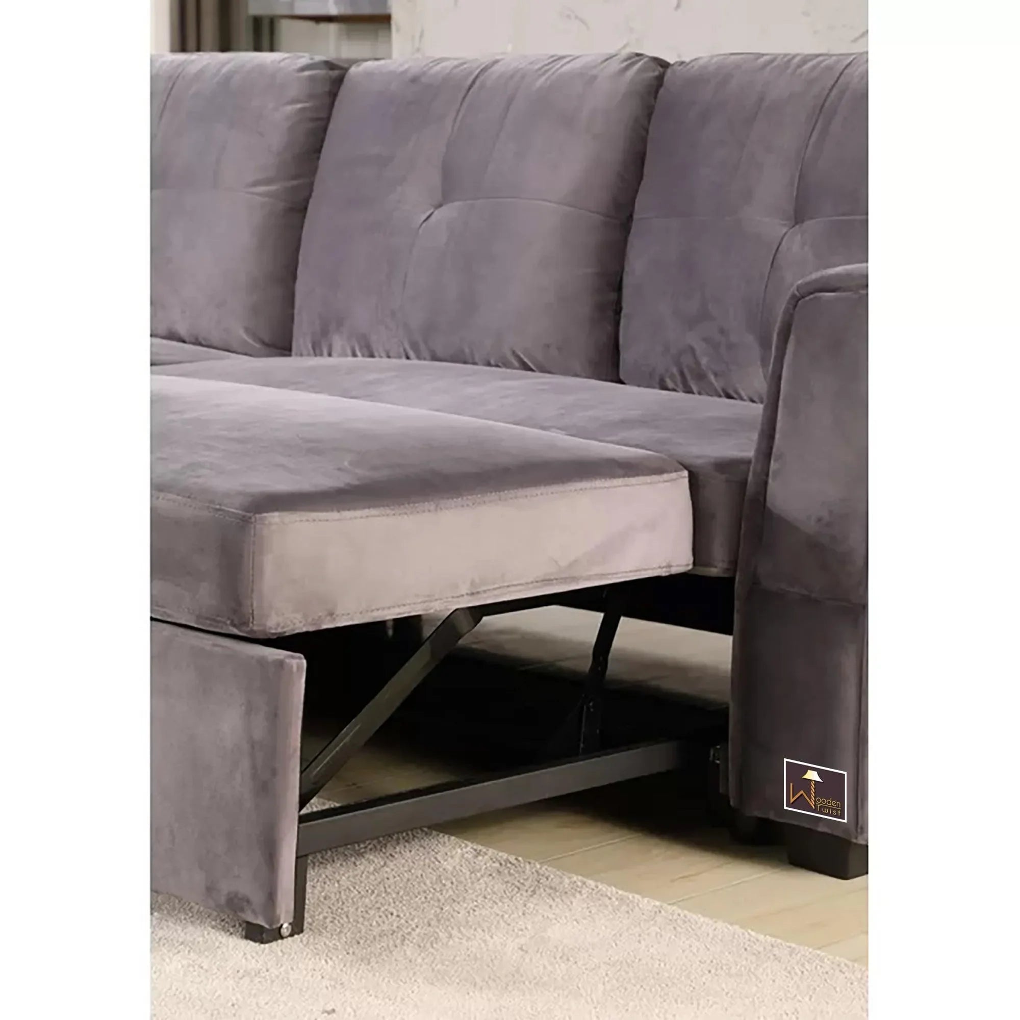 Madera 5 Seater L-Shape Sofa Cum Bed with Comfort Cushion - Wooden Twist UAE