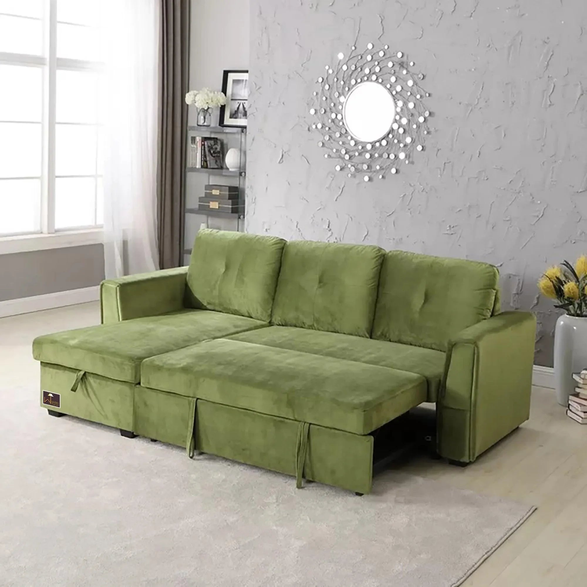Madera 5 Seater L-Shape Sofa Cum Bed with Comfort Cushion - Wooden Twist UAE
