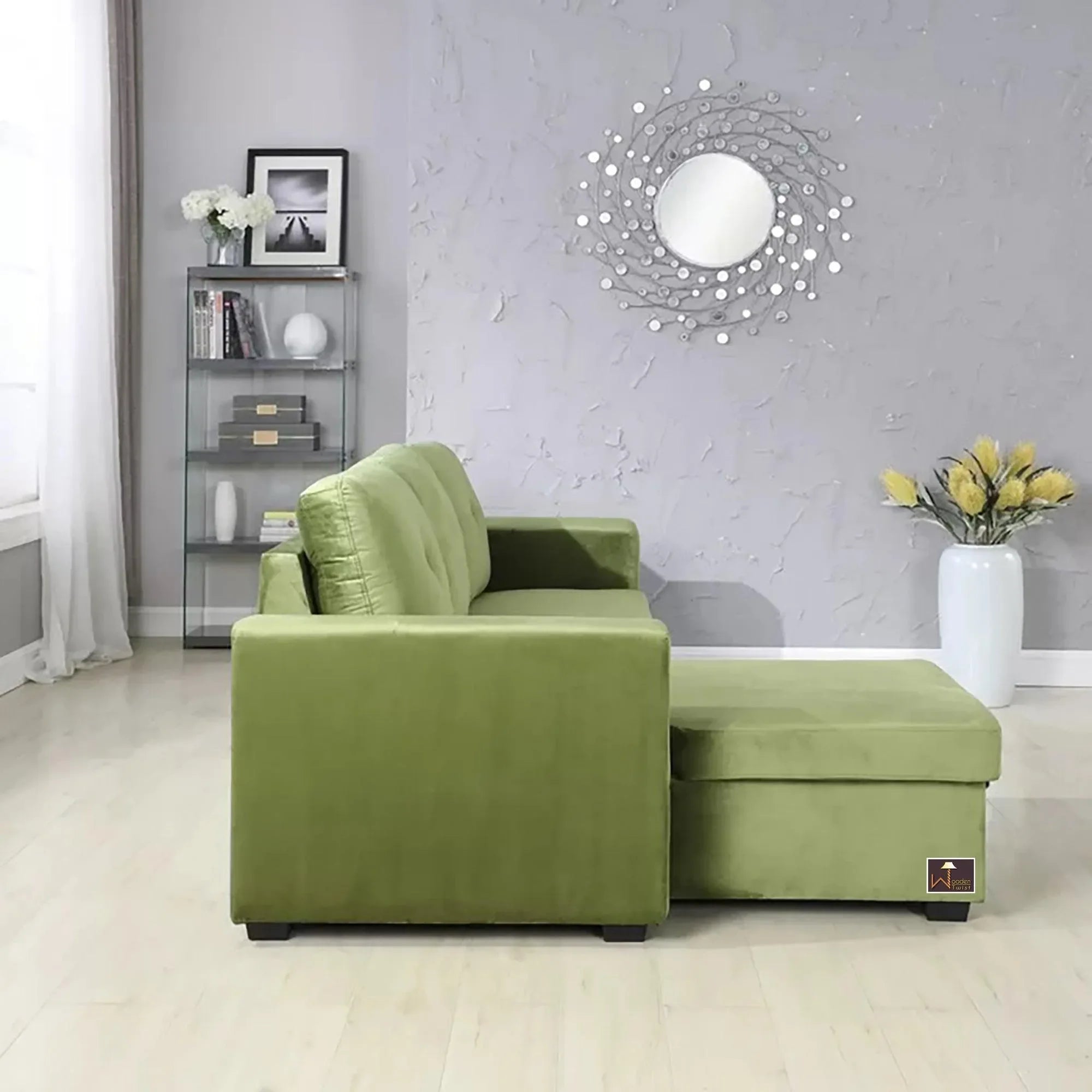 Madera 5 Seater L-Shape Sofa Cum Bed with Comfort Cushion - Wooden Twist UAE