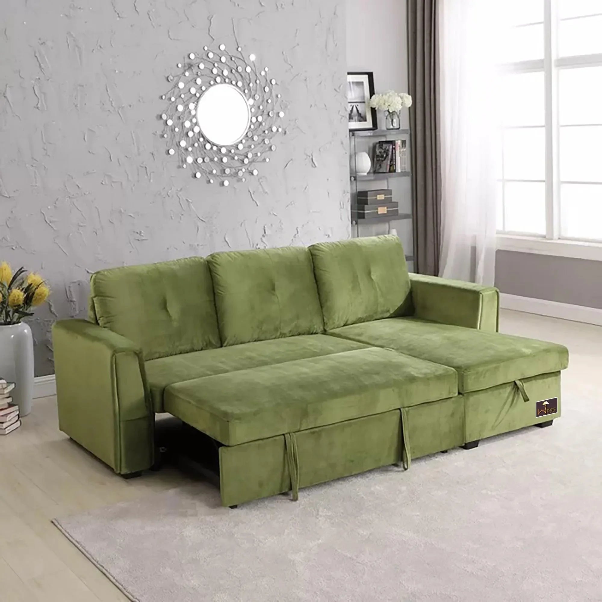 Madera 5 Seater L-Shape Sofa Cum Bed with Comfort Cushion - Wooden Twist UAE