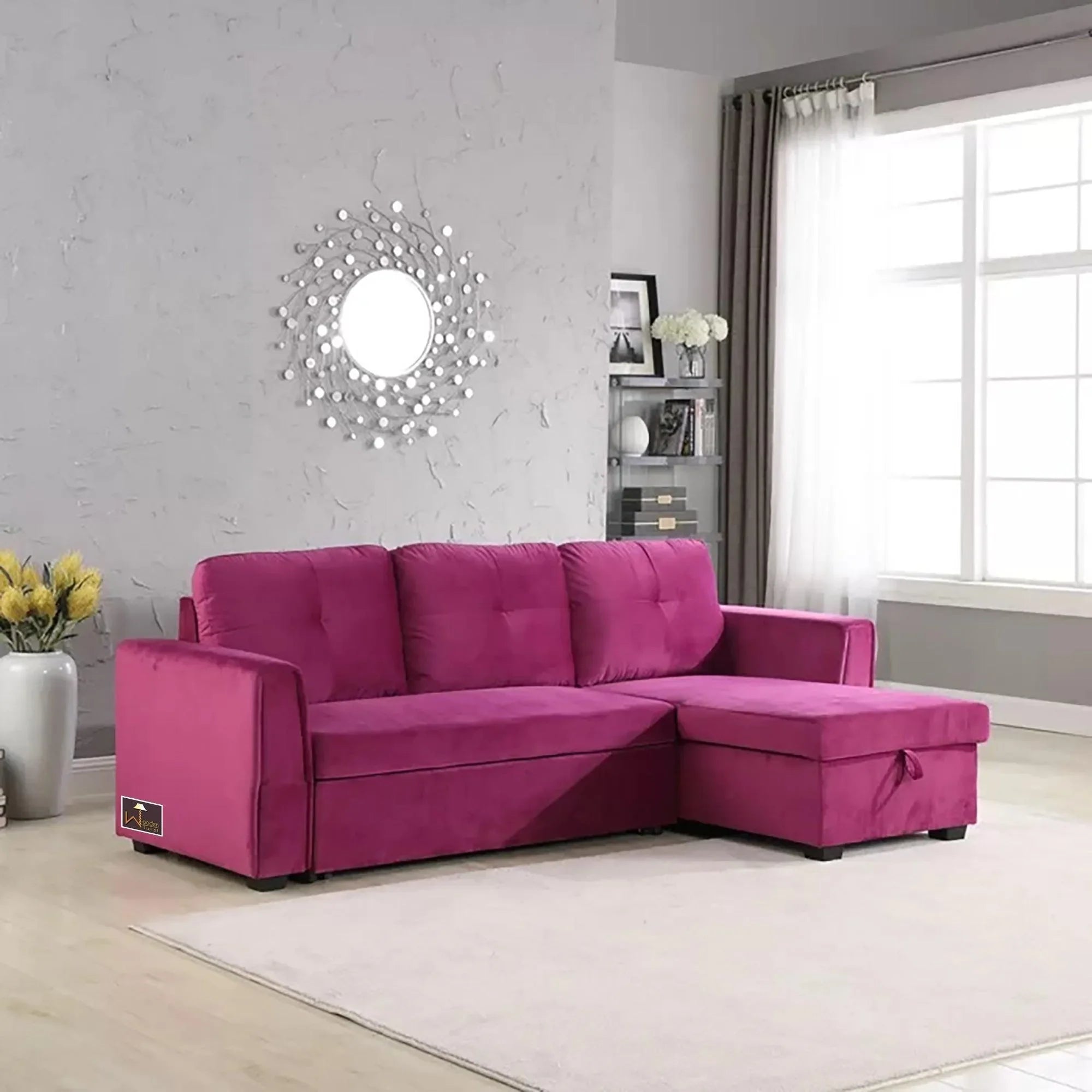 Madera 5 Seater L-Shape Sofa Cum Bed with Comfort Cushion - Wooden Twist UAE
