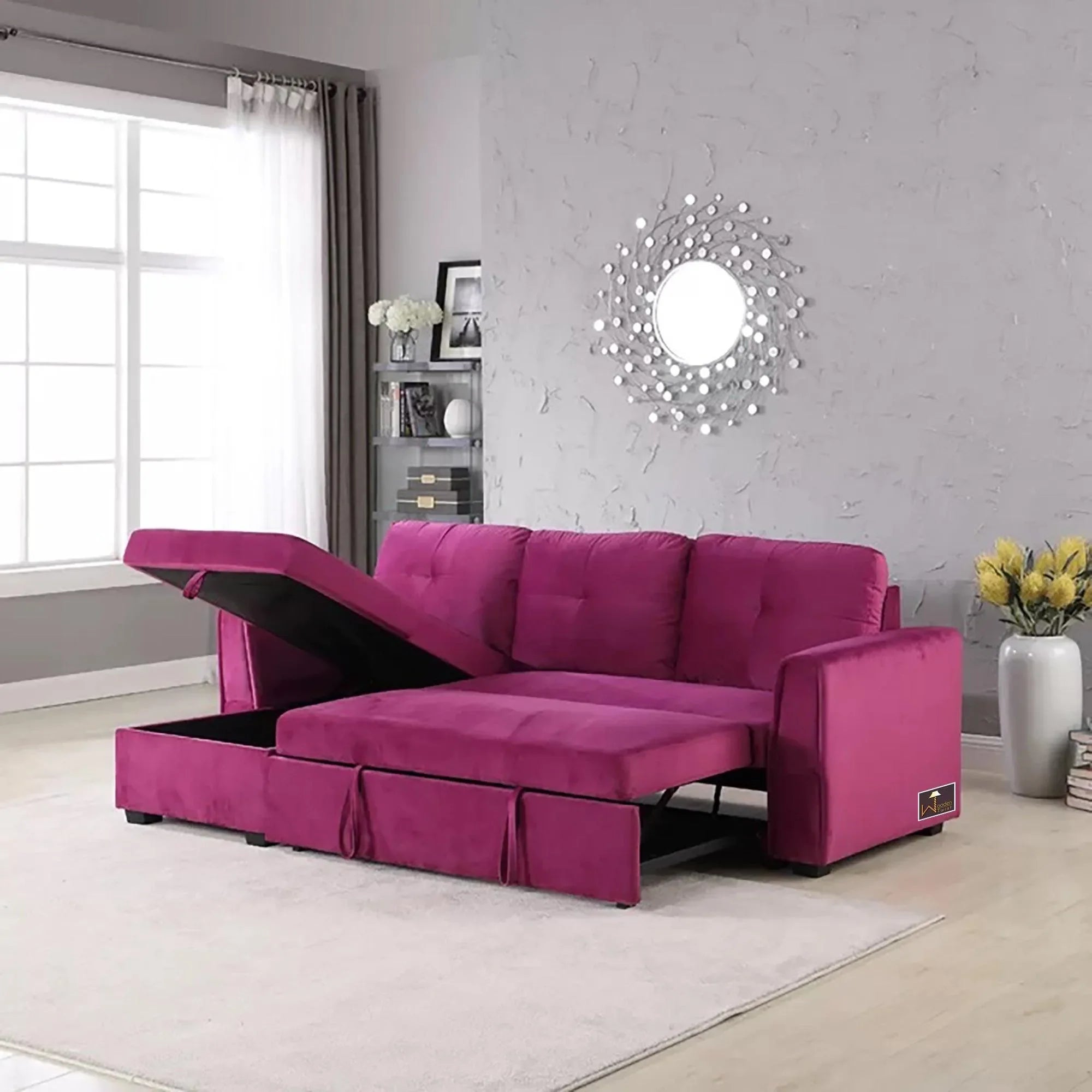 Madera 5 Seater L-Shape Sofa Cum Bed with Comfort Cushion - Wooden Twist UAE