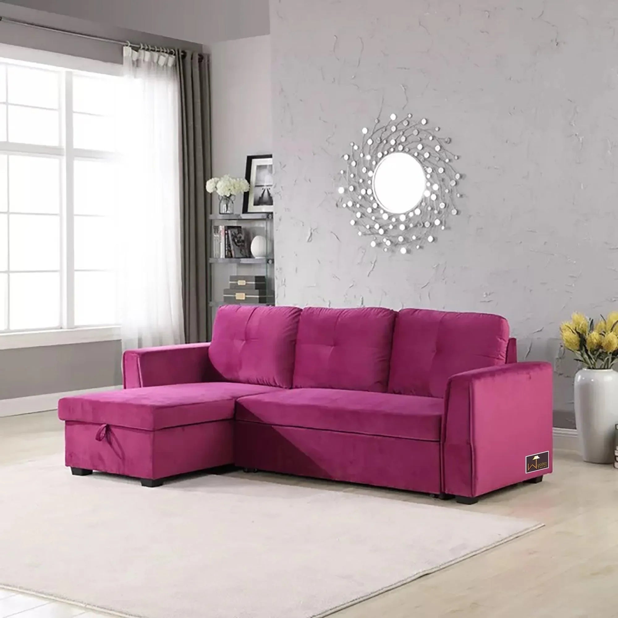 Madera 5 Seater L-Shape Sofa Cum Bed with Comfort Cushion - Wooden Twist UAE