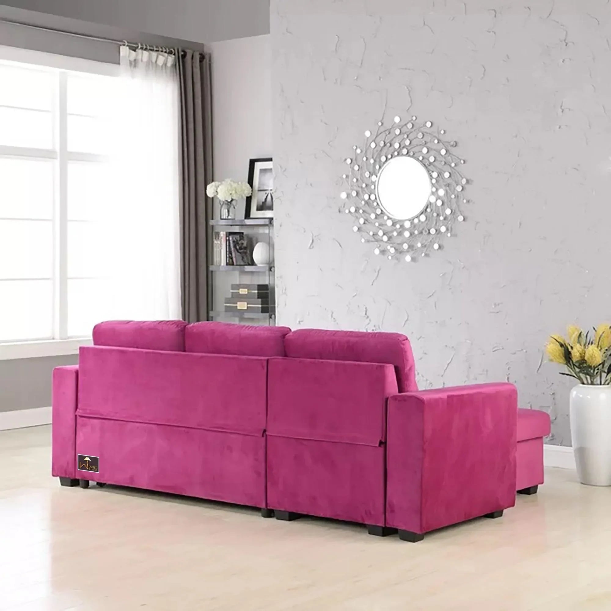 Madera 5 Seater L-Shape Sofa Cum Bed with Comfort Cushion - Wooden Twist UAE