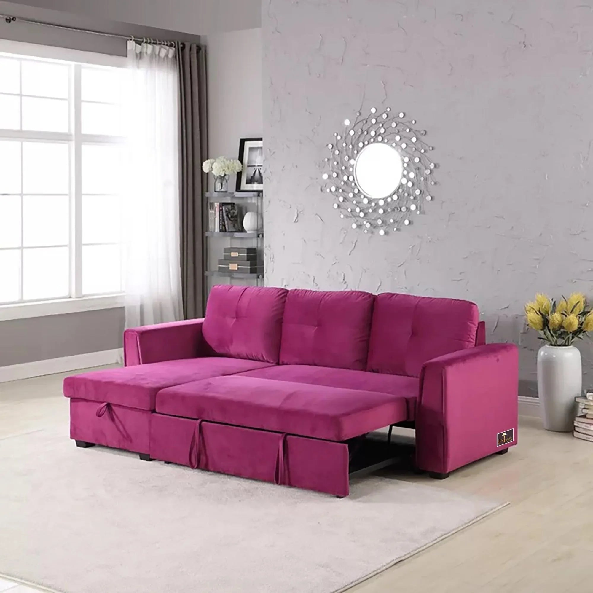 Madera 5 Seater L-Shape Sofa Cum Bed with Comfort Cushion - Wooden Twist UAE