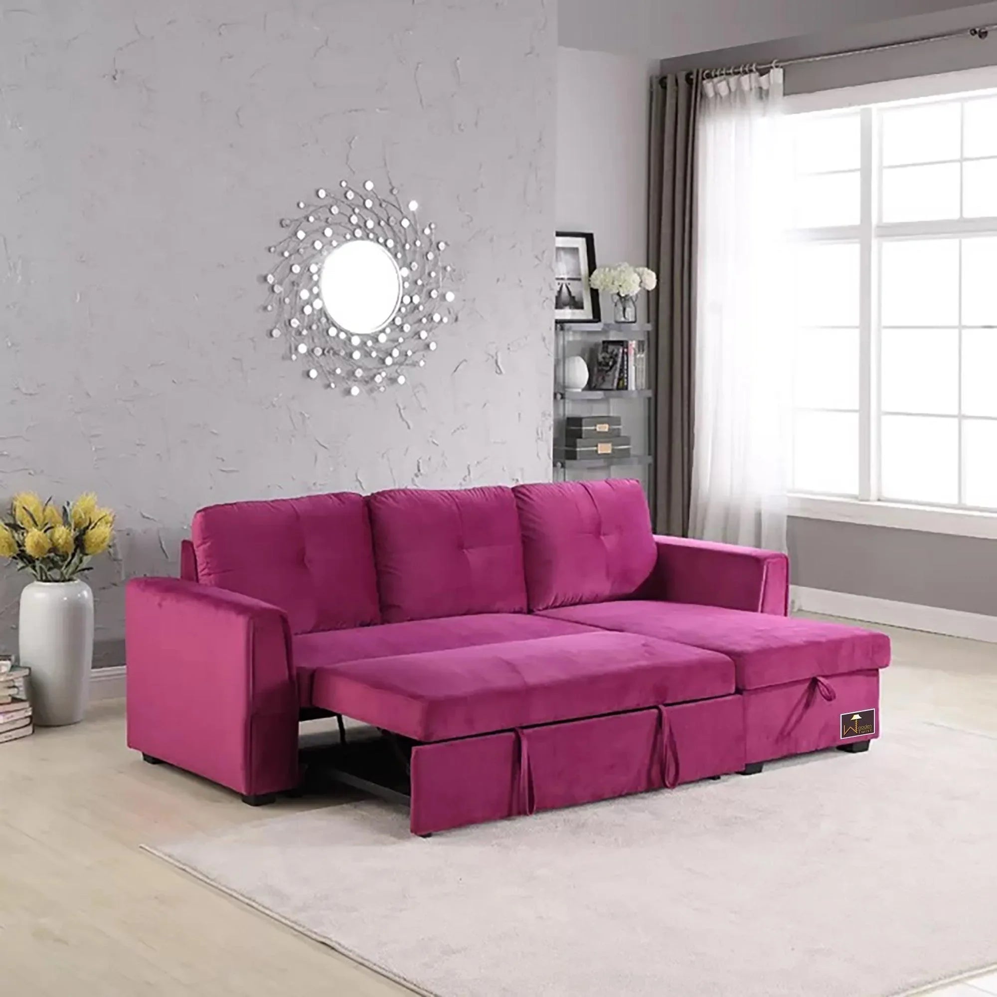 Madera 5 Seater L-Shape Sofa Cum Bed with Comfort Cushion - Wooden Twist UAE
