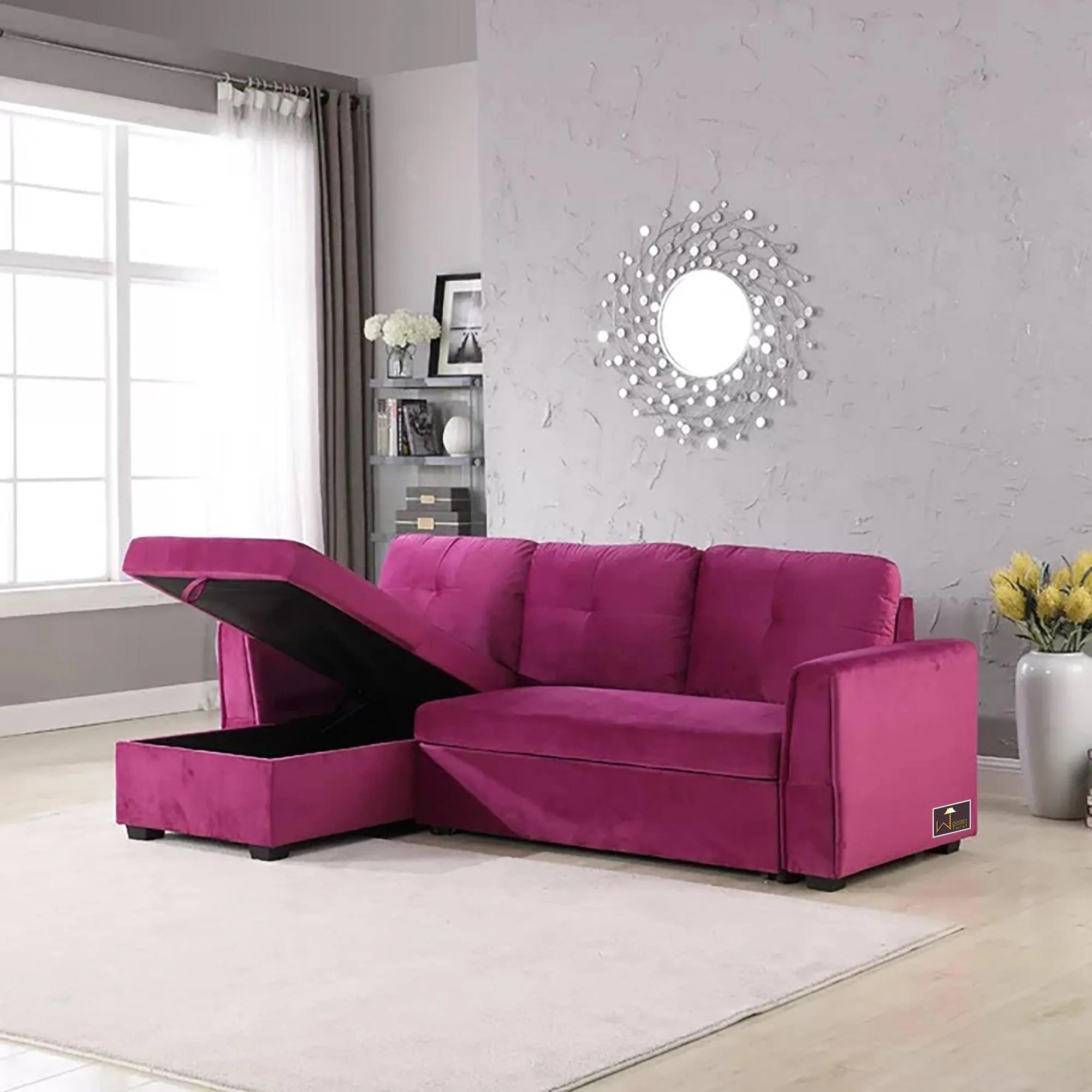 Madera 5 Seater L-Shape Sofa Cum Bed with Comfort Cushion - Wooden Twist UAE