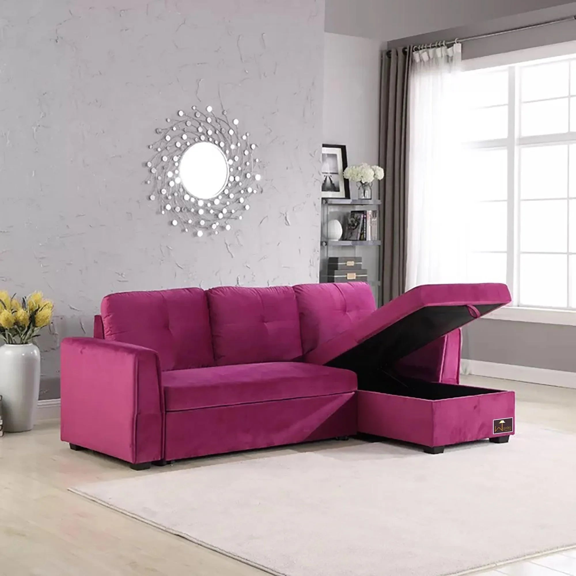 Madera 5 Seater L-Shape Sofa Cum Bed with Comfort Cushion - Wooden Twist UAE