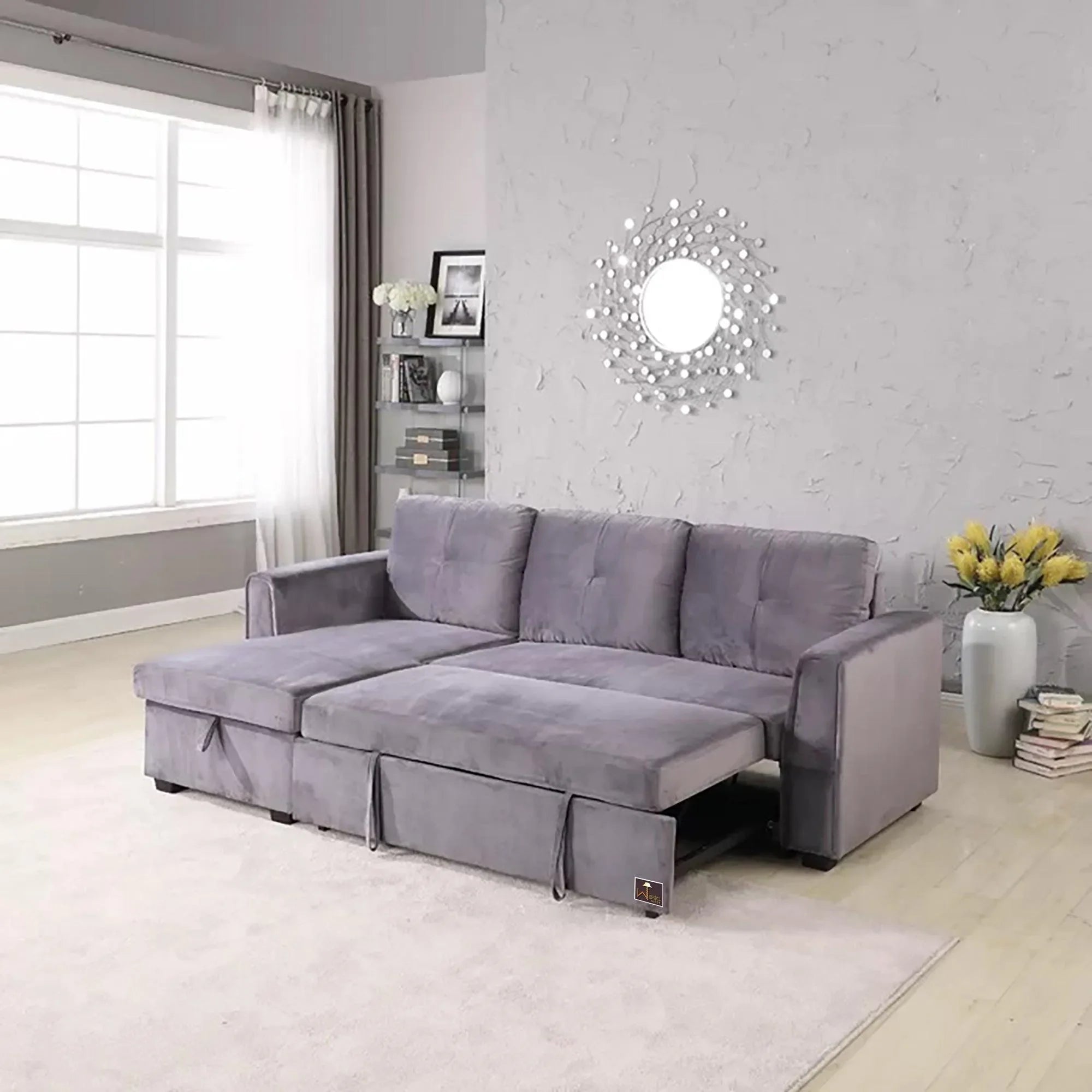 Madera 5 Seater L-Shape Sofa Cum Bed with Comfort Cushion - Wooden Twist UAE