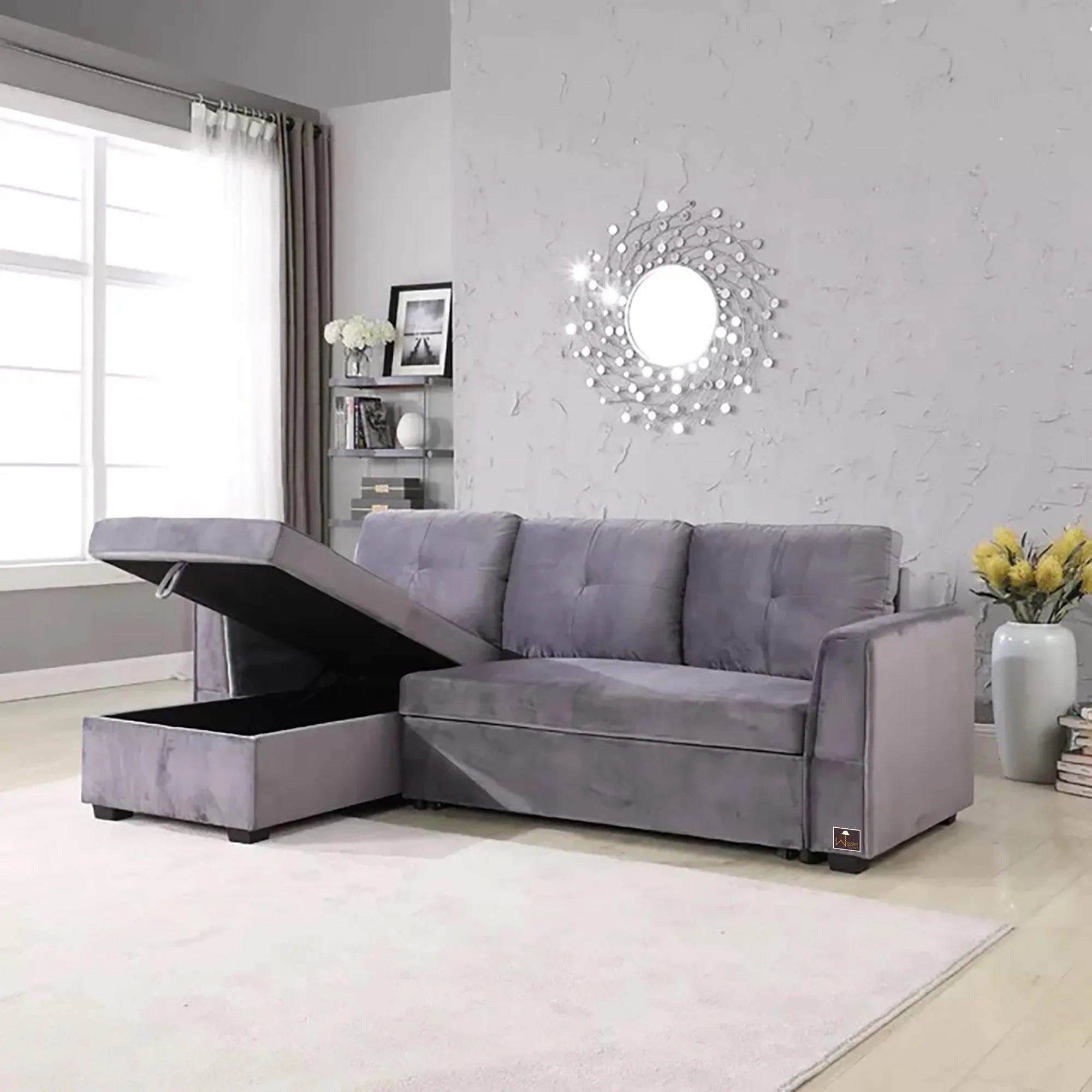 Madera 5 Seater L-Shape Sofa Cum Bed with Comfort Cushion - Wooden Twist UAE