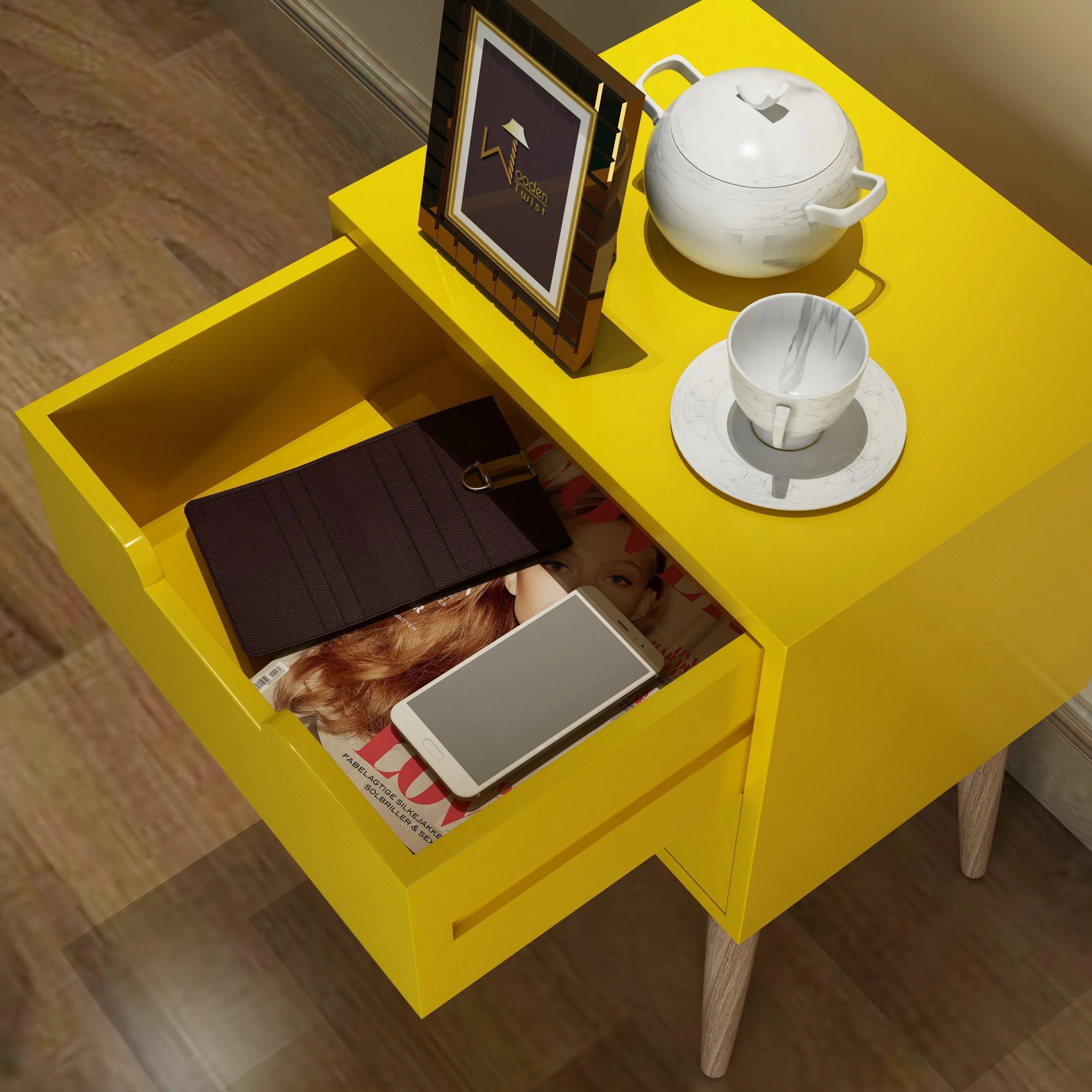 Amazing Bedside Table with Two Drawers (Yellow) - Wooden Twist UAE