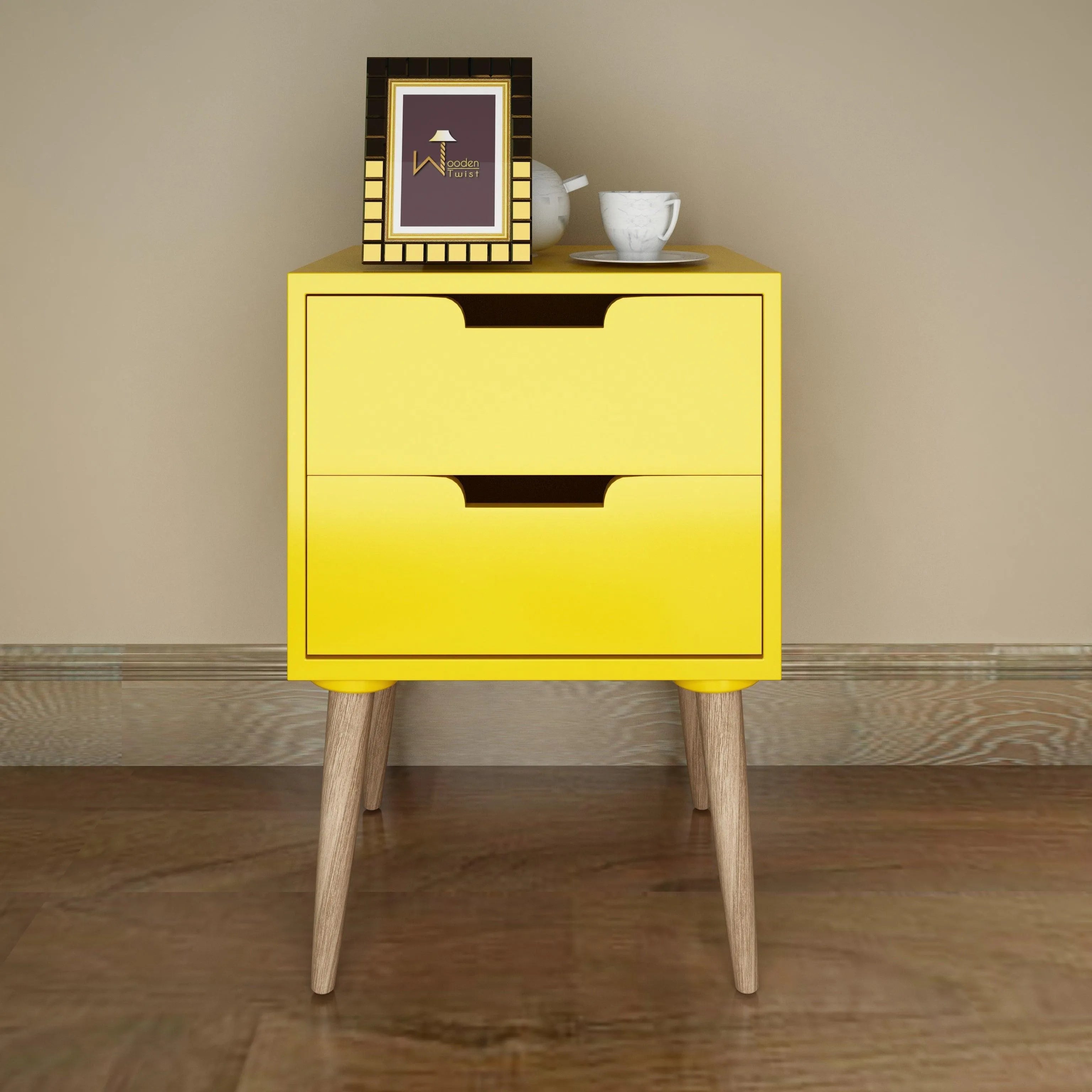 Amazing Bedside Table with Two Drawers (Yellow) - Wooden Twist UAE