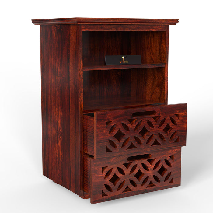 Mango Wood Bed Side Cabinet with 2 Drawer for Living Room - Wooden Twist UAE