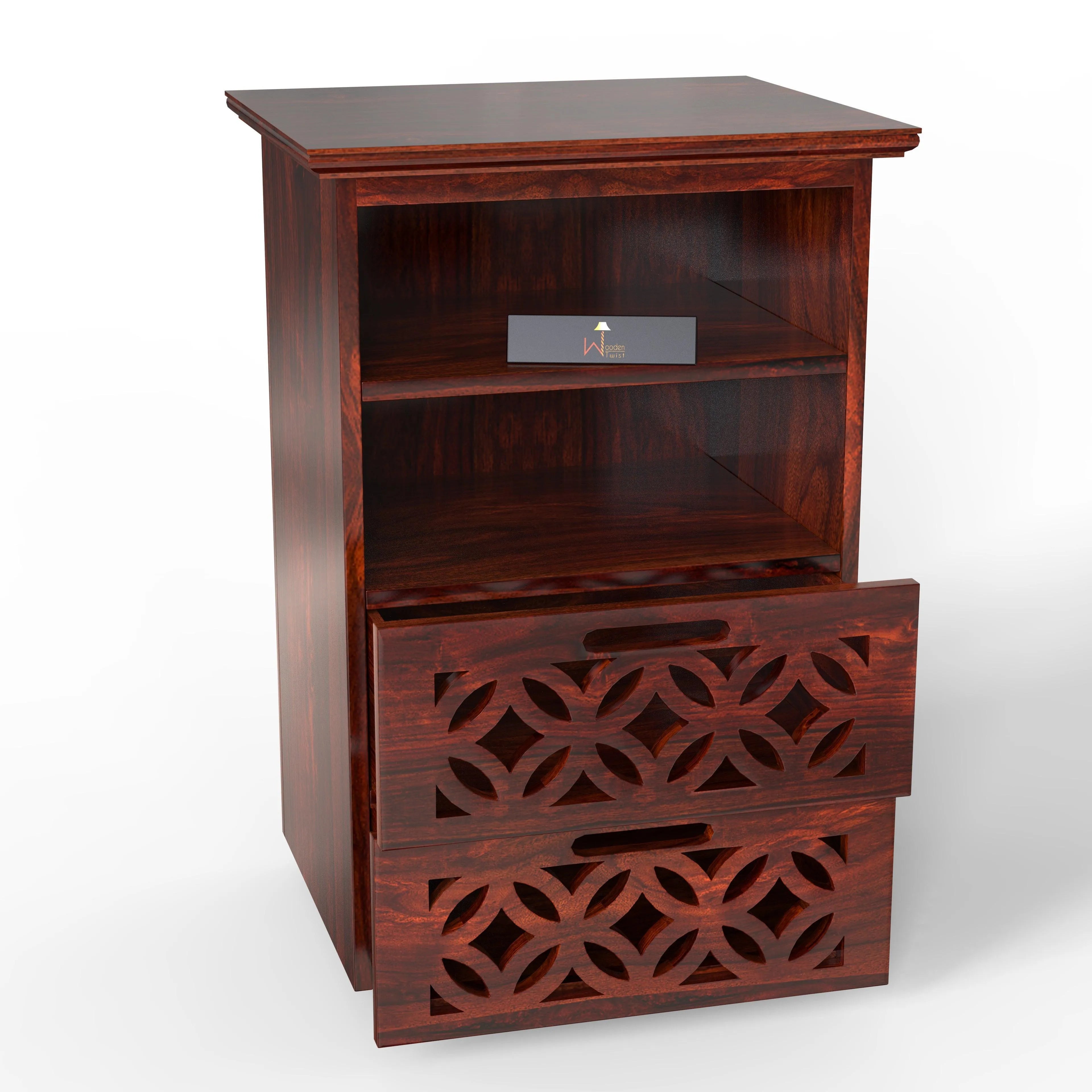 Mango Wood Bed Side Cabinet with 2 Drawer for Living Room - Wooden Twist UAE