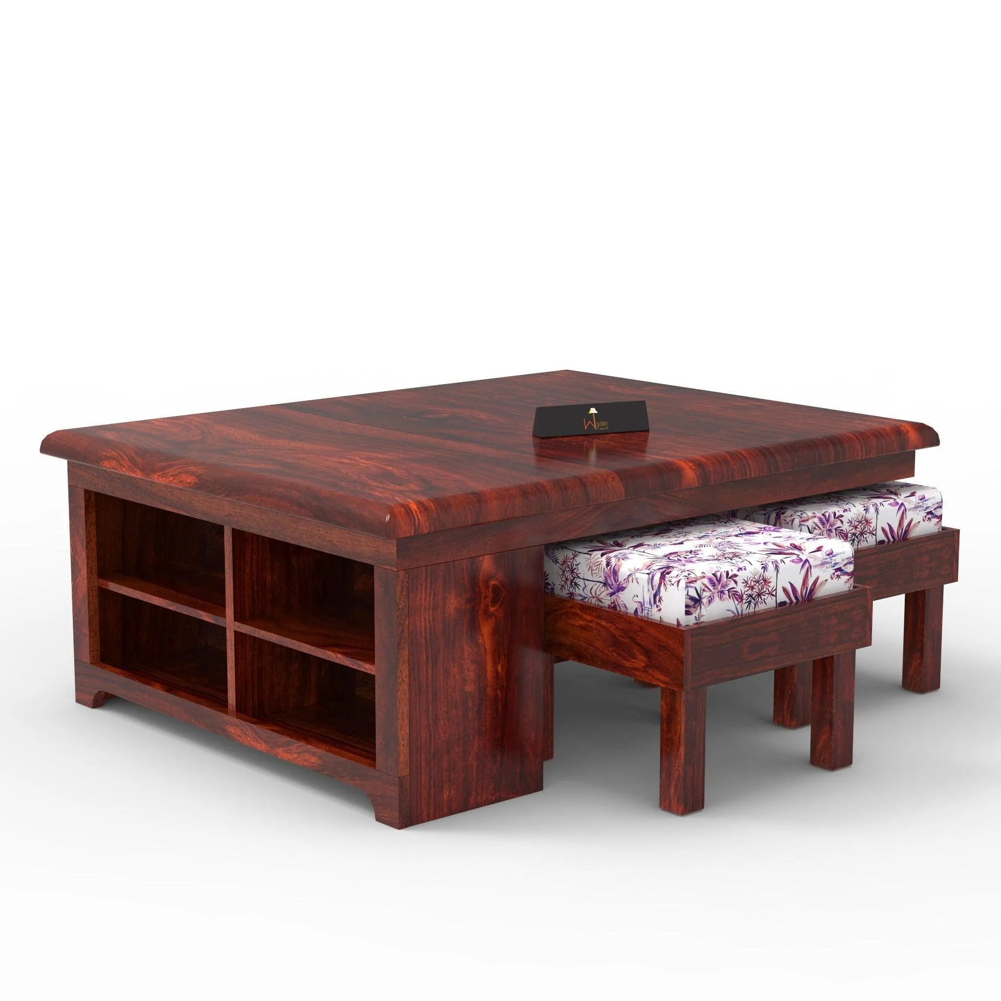 Esto Teak Wood Coffee Table Set With Side Storage - Wooden Twist UAE