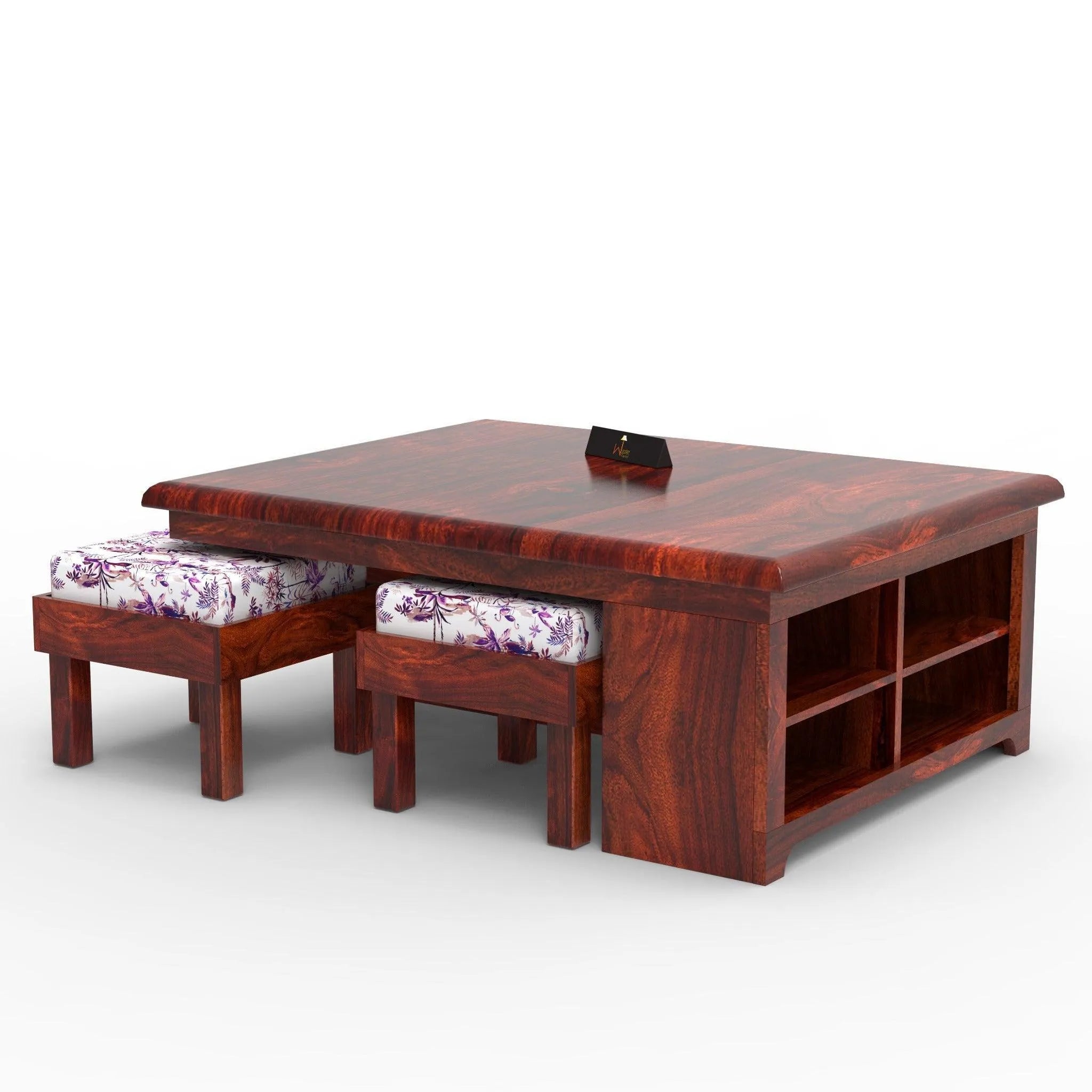 Esto Teak Wood Coffee Table Set With Side Storage - Wooden Twist UAE