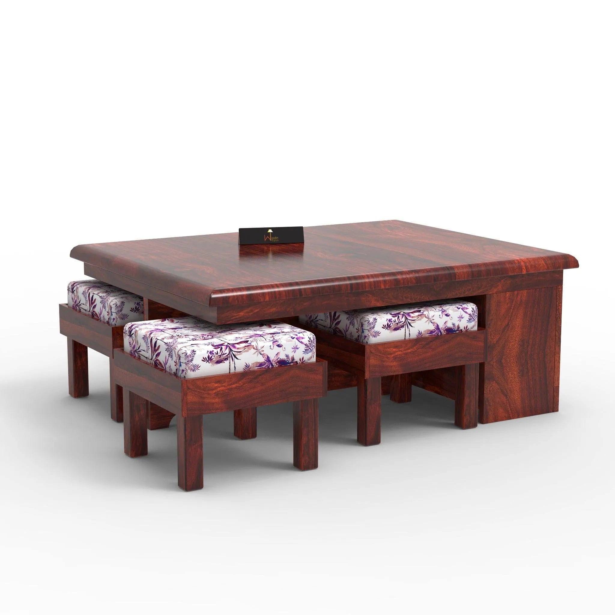 Esto Teak Wood Coffee Table Set With Side Storage - Wooden Twist UAE