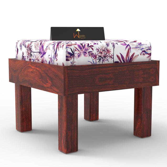 Reposa Floral Print Wooden Cushioned Stool (Sheesham Wood) - Wooden Twist UAE