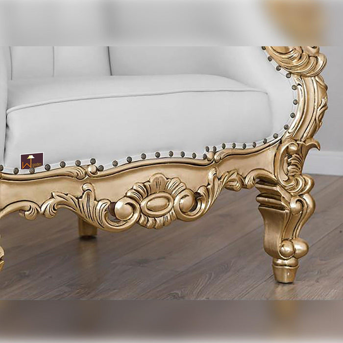 Luxurious High Back throne Gold Leaf & Buttons Chair - Wooden Twist UAE