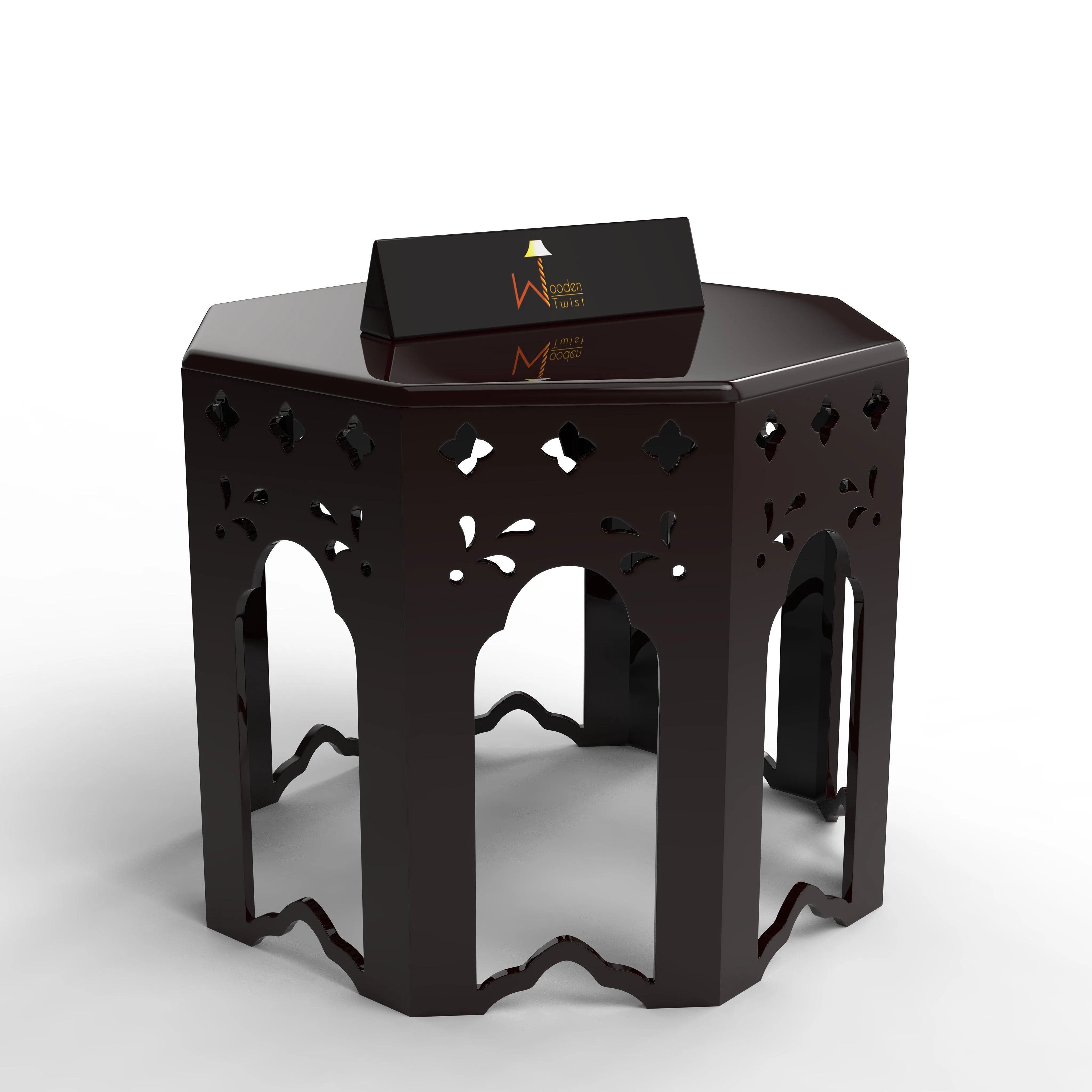 Wooden End Table Octagonal Shape In Walnut Finish - Wooden Twist UAE