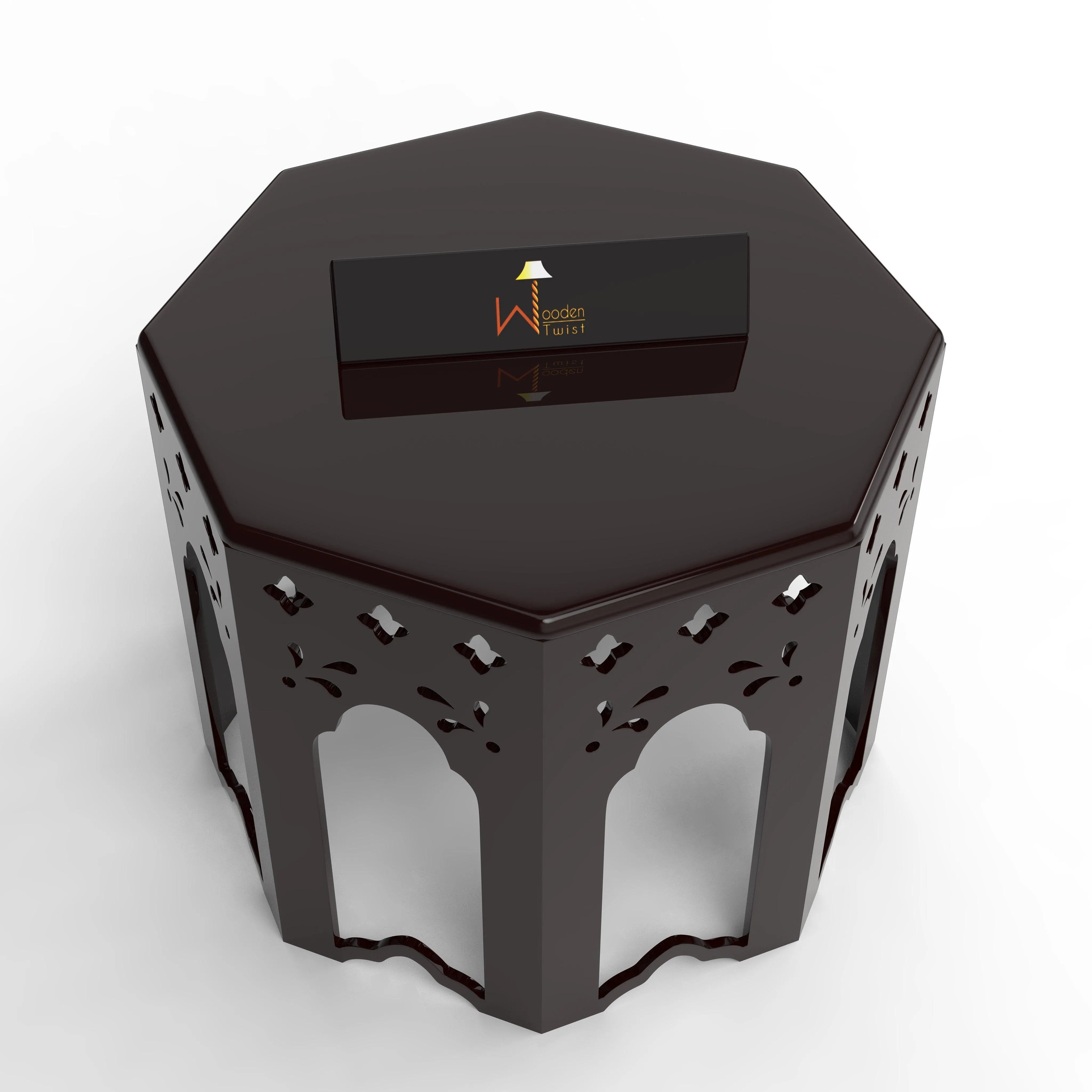 Wooden End Table Octagonal Shape In Walnut Finish - Wooden Twist UAE