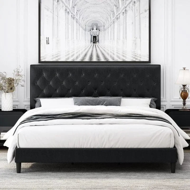 Button-Tufted Headboard, Soft Fabric Upholstery
