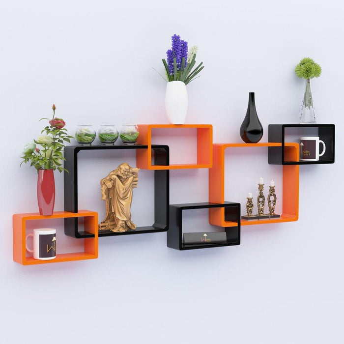 Wooden Intersecting Wall Shelves Set of 6 - Wooden Twist UAE