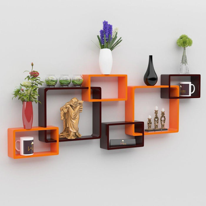 Wooden Intersecting Wall Shelves Set of 6