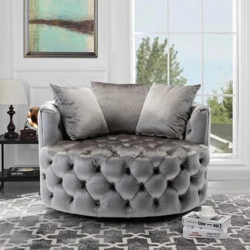 Wooden Twist Barrel Button Tufted Design Modern Round Sofa For Living Room with 3 Pillows - Wooden Twist UAE