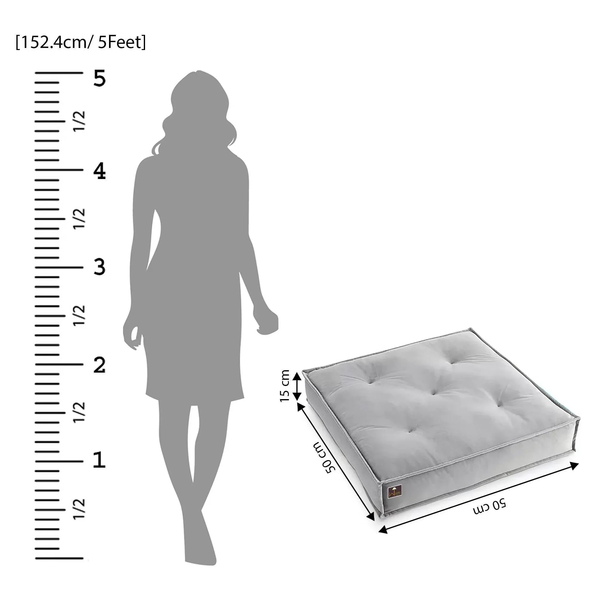 Square Shape Floor Pillow Comfort for Seating Pack of 1 (Light Gray) - Wooden Twist UAE