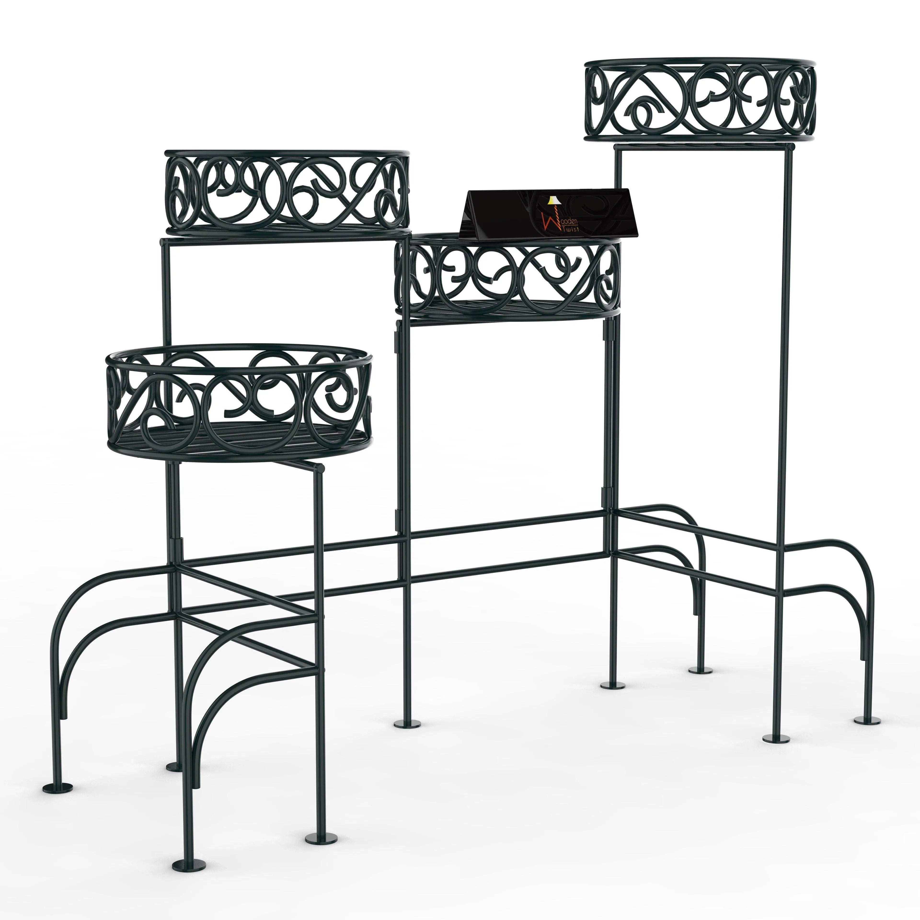 Modern Design Four-Tier Planter Stand Wrought Iron (Black) - Wooden Twist UAE