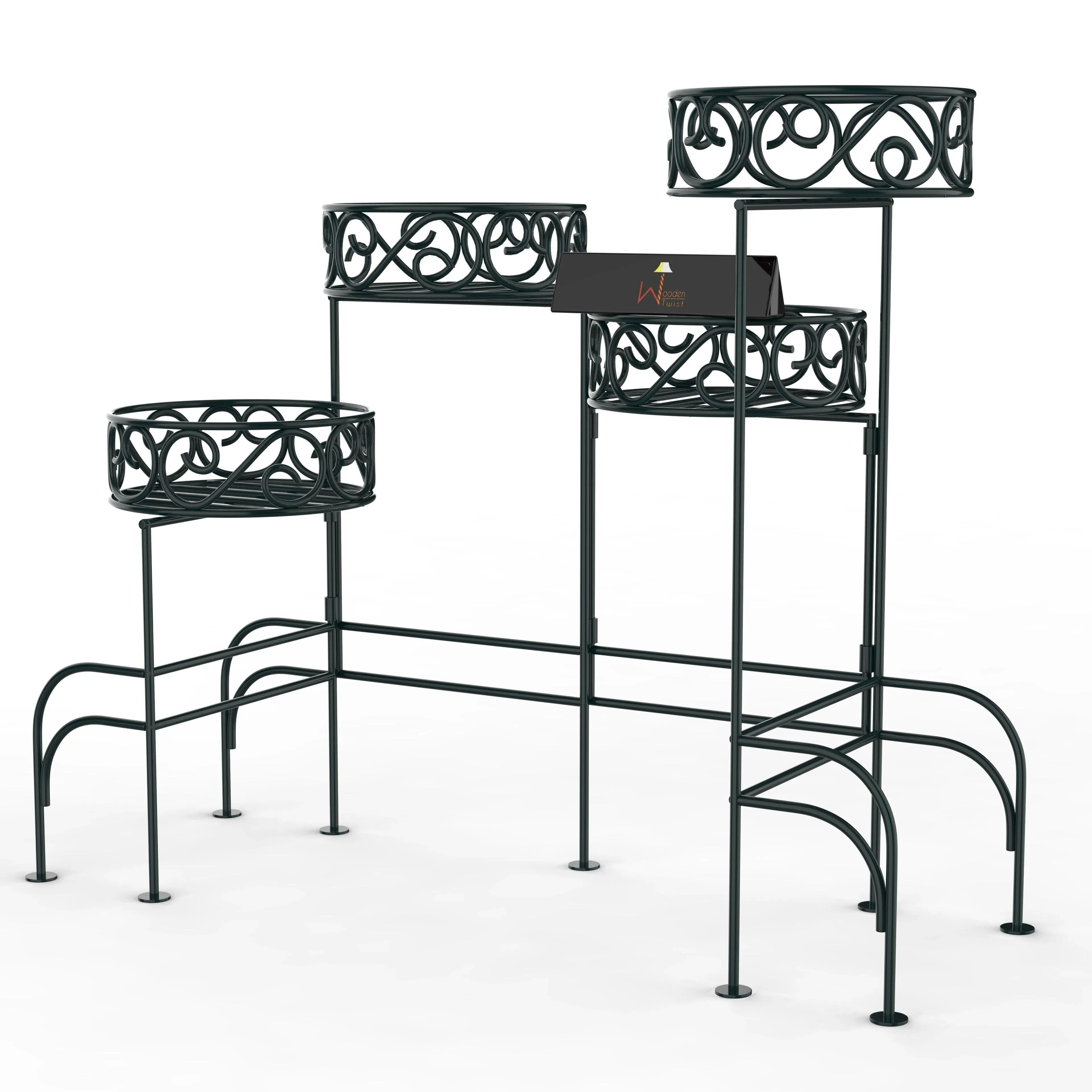 Modern Design Four-Tier Planter Stand Wrought Iron (Black) - Wooden Twist UAE