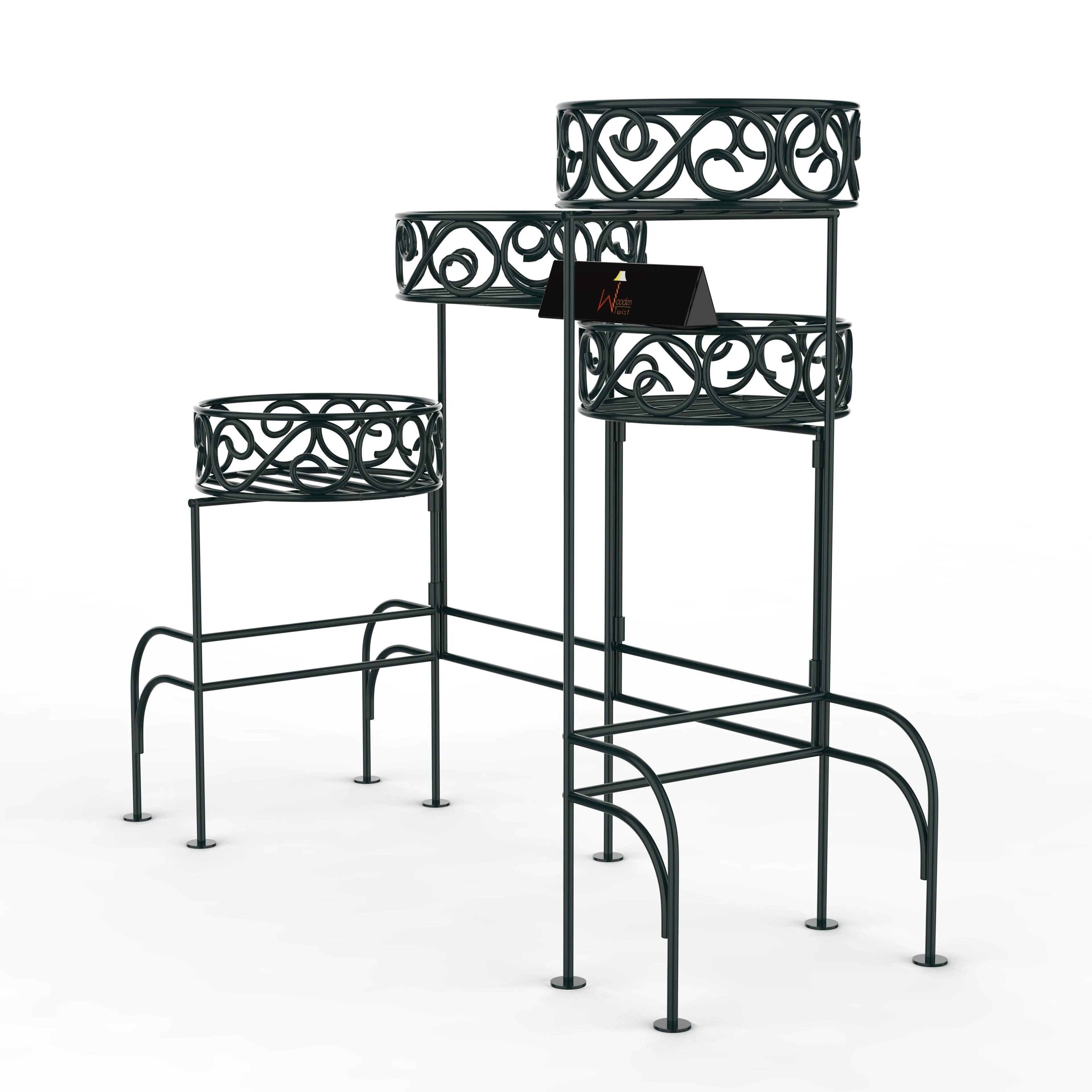 Modern Design Four-Tier Planter Stand Wrought Iron (Black) - Wooden Twist UAE