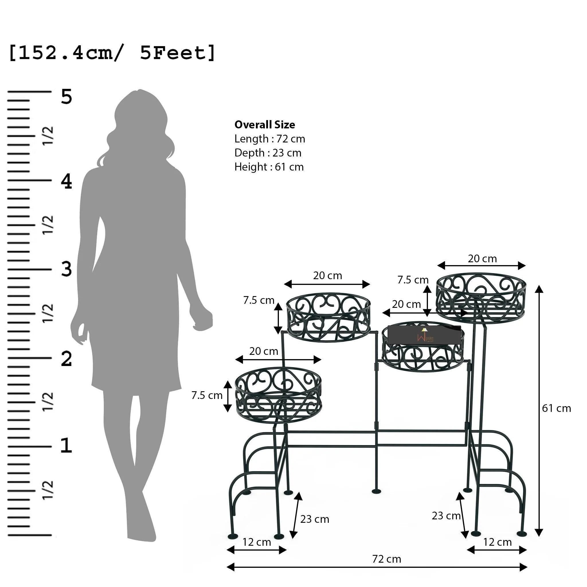 Modern Design Four-Tier Planter Stand Wrought Iron (Black) - Wooden Twist UAE
