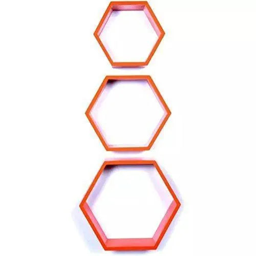 Hexagonal Shape Wooden Floating Wall Shelves Set of 3 - Wooden Twist UAE