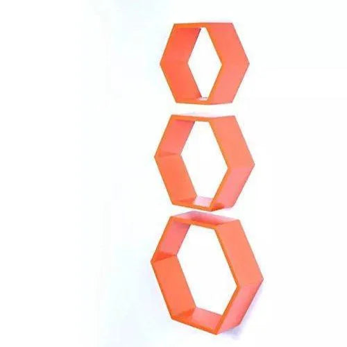 Hexagonal Shape Wooden Floating Wall Shelves Set of 3 - Wooden Twist UAE