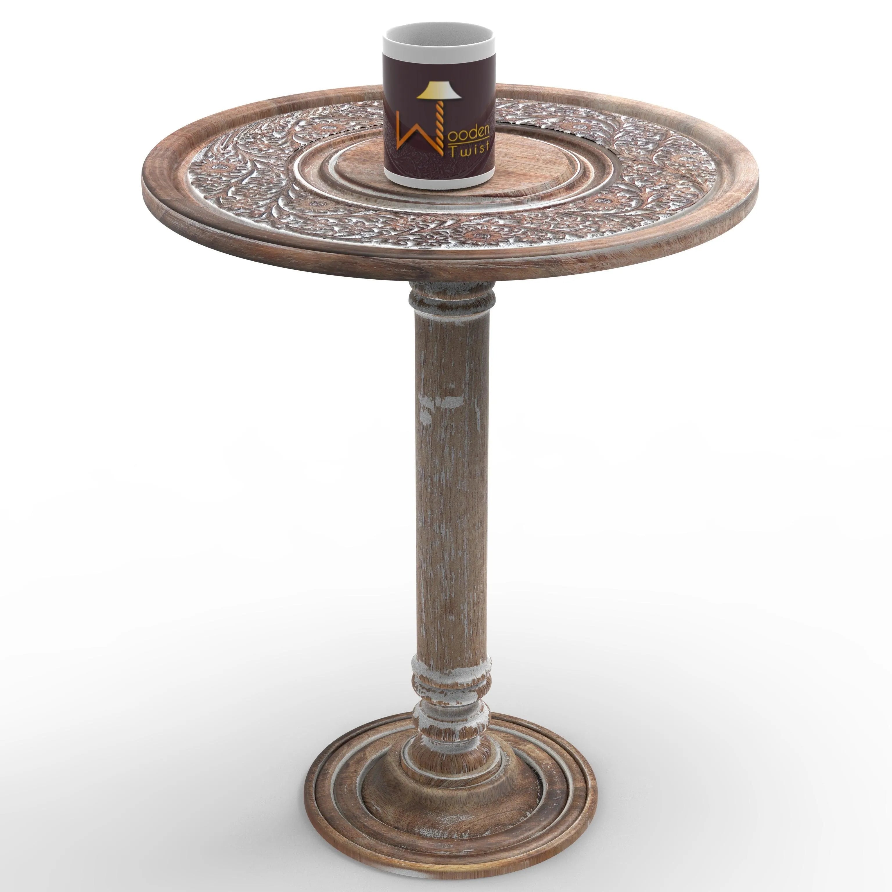 Wooden Twist Sculpte Hand Carved Solid Wood End Table - Wooden Twist UAE