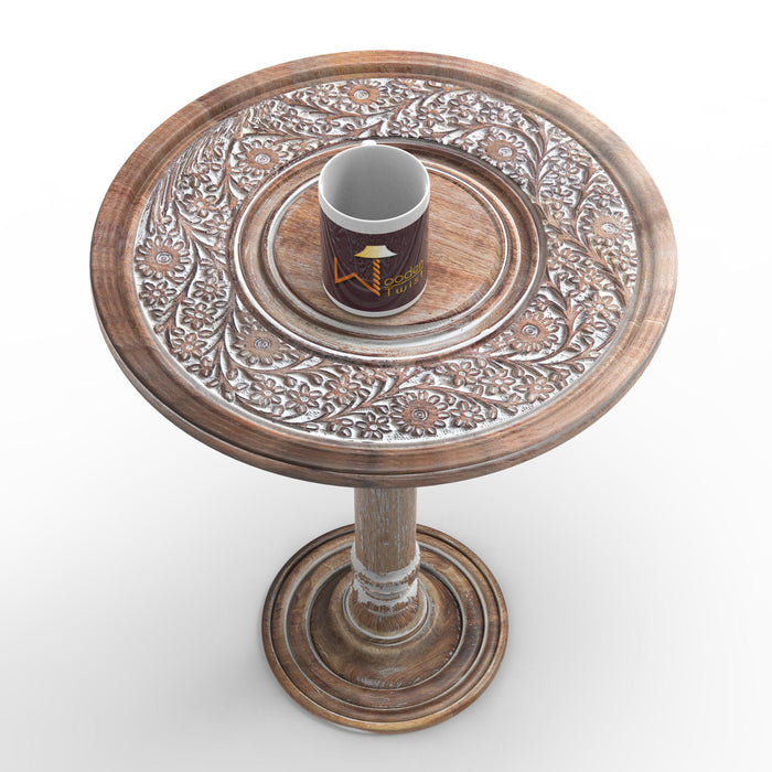 Wooden Twist Sculpte Hand Carved Solid Wood End Table - Wooden Twist UAE