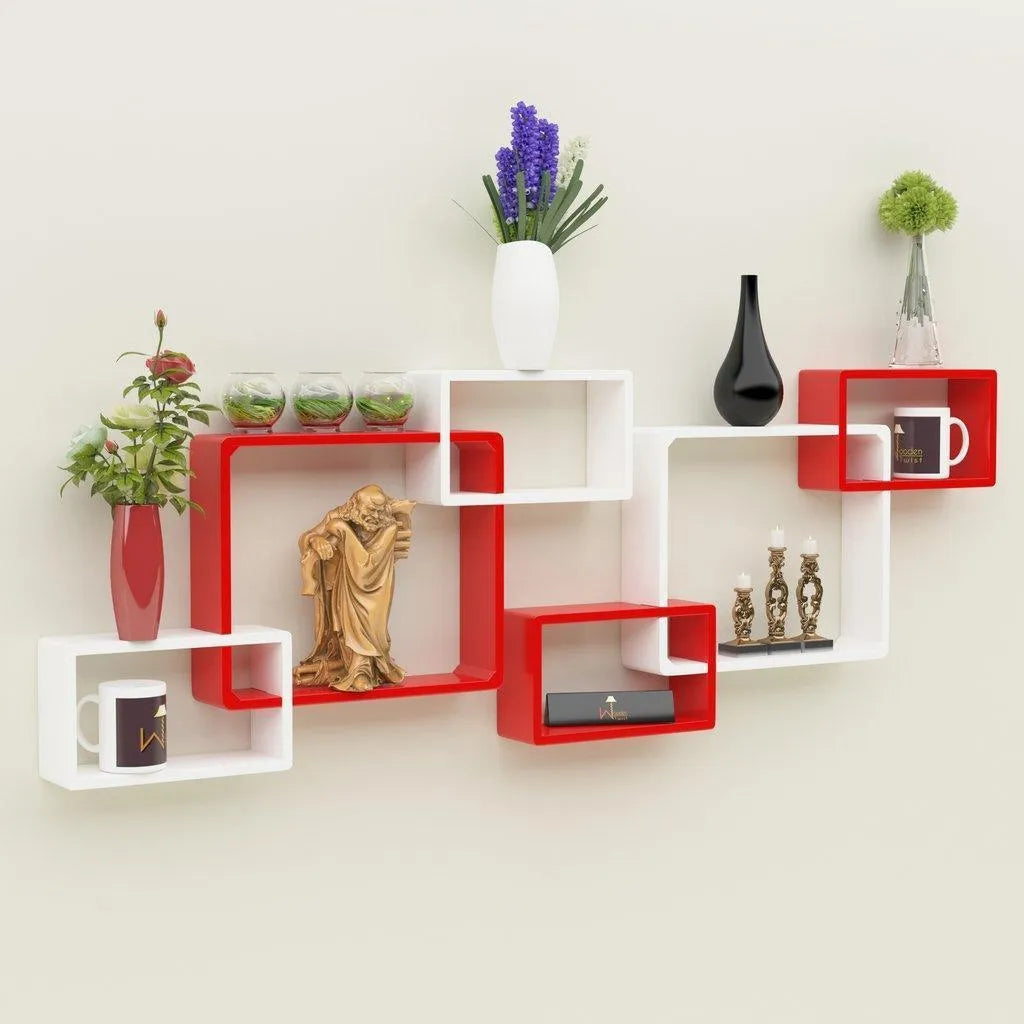 Wooden Intersecting Wall Shelves Set of 6 - Wooden Twist UAE