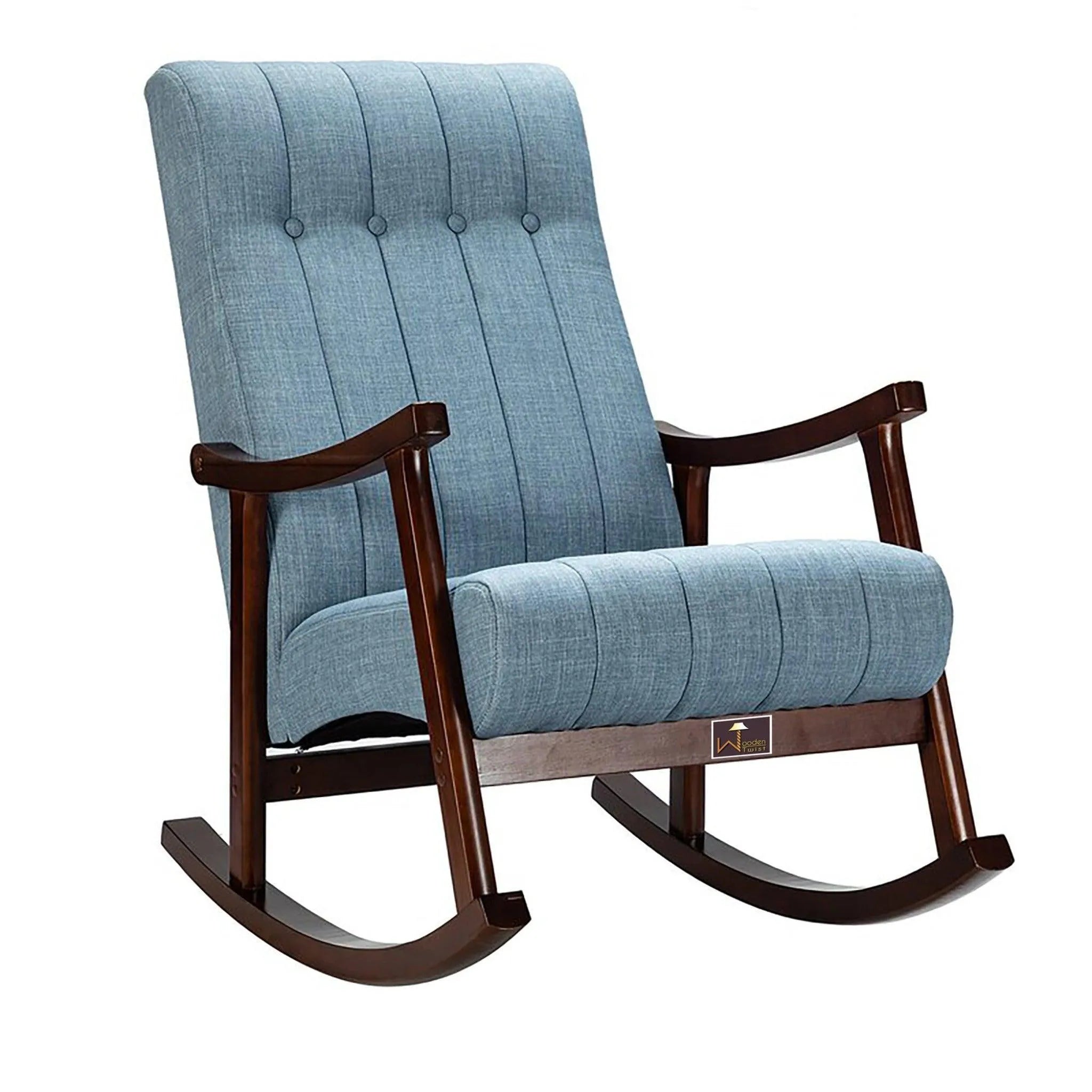 Risco Rocking Chair With Button Tufted Back (Blue) - Wooden Twist UAE