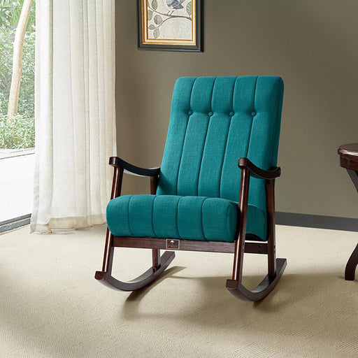 Risco Rocking Chair With Button Tufted Back (Teal) - Wooden Twist UAE