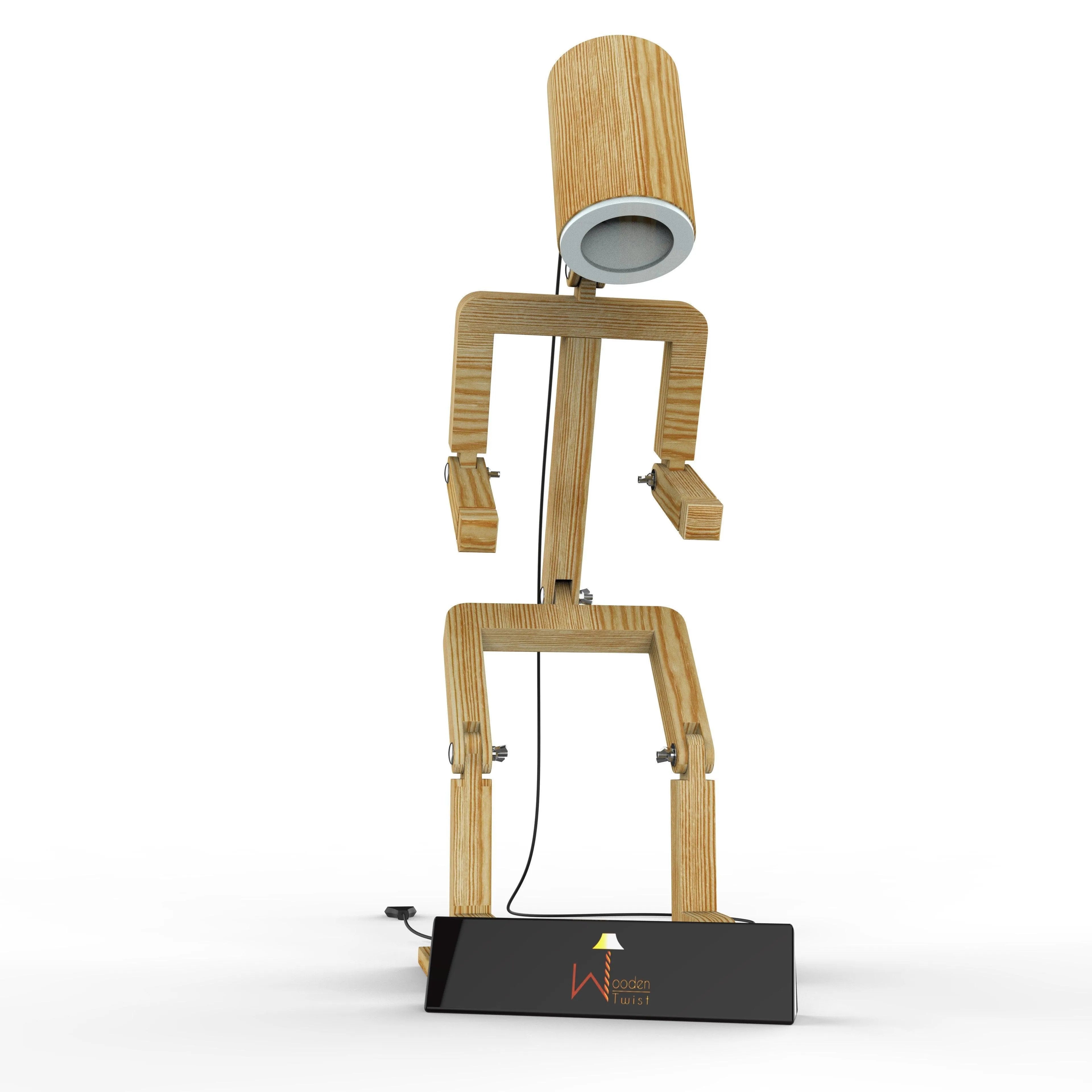 Wooden Robot Shaped LED Lamp (Pinewood)