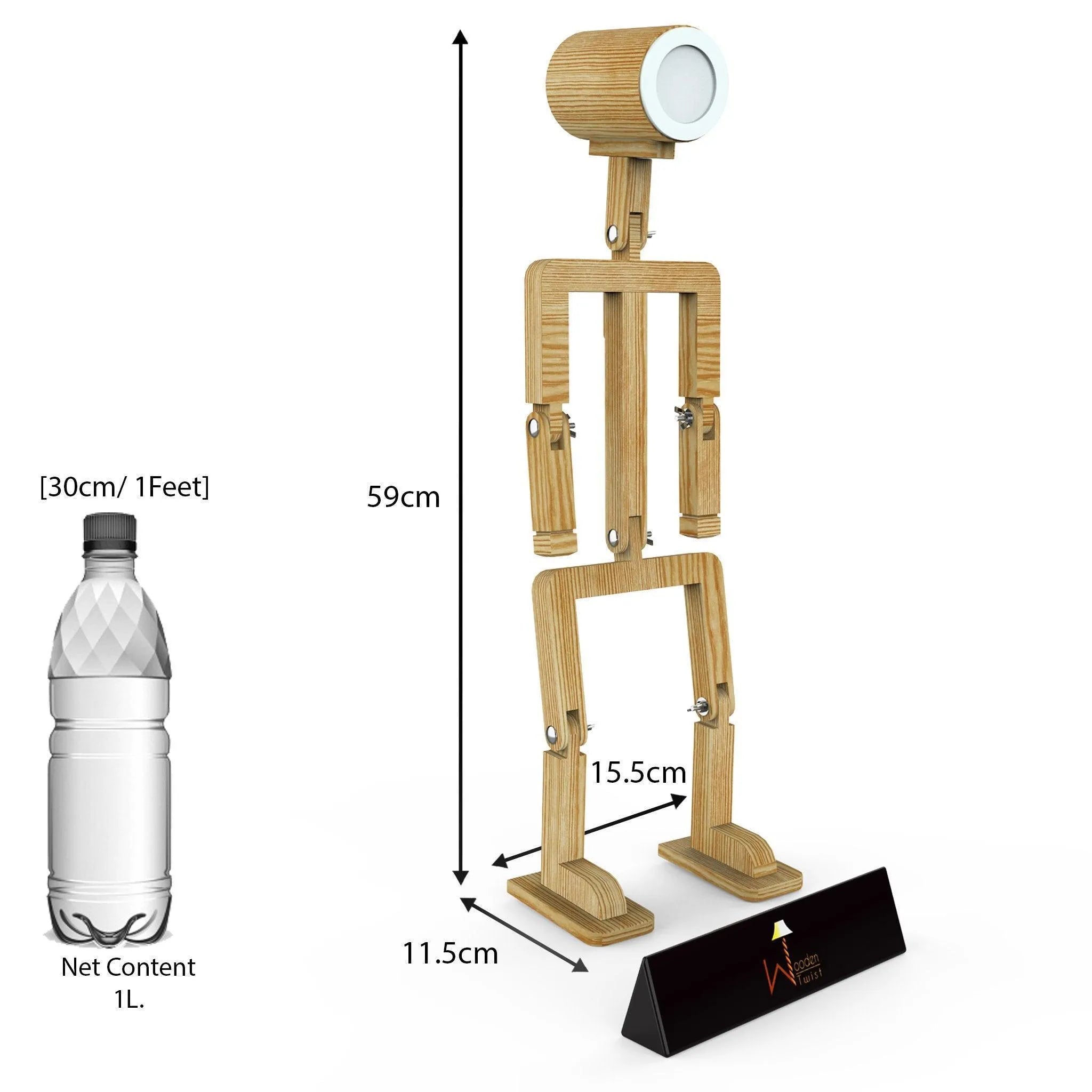 Wooden Robot Shaped LED Lamp (Pinewood)