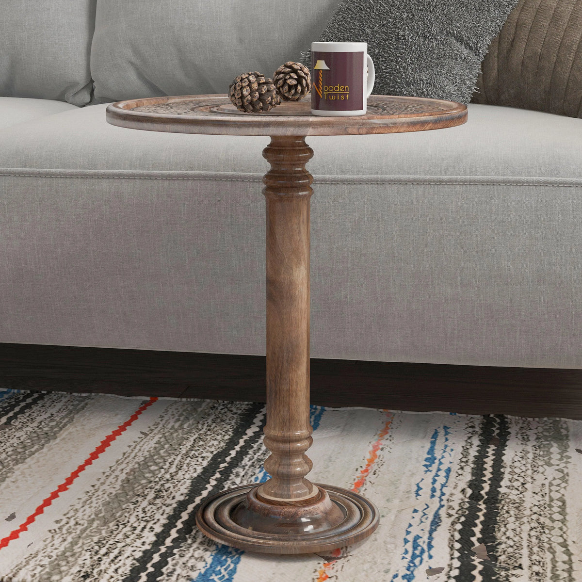 Wooden Twist Sculpte Hand Carved Solid Wood End Table - Wooden Twist UAE