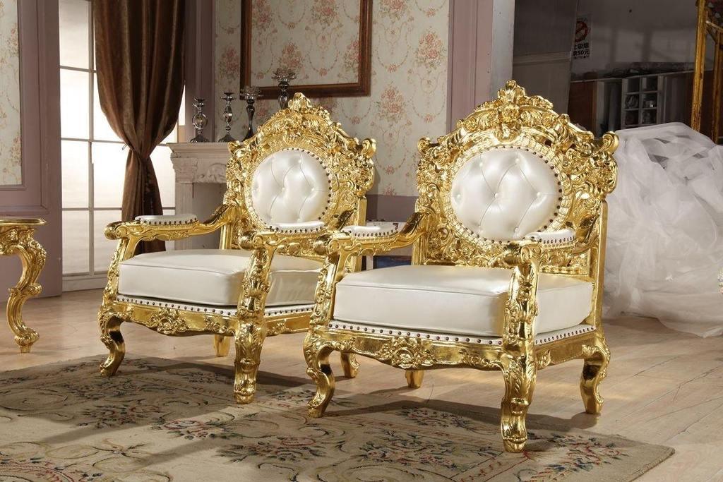 أريكة جميلة منحوتة ذهبية عتيقة الطراز (مجموعة من 2)